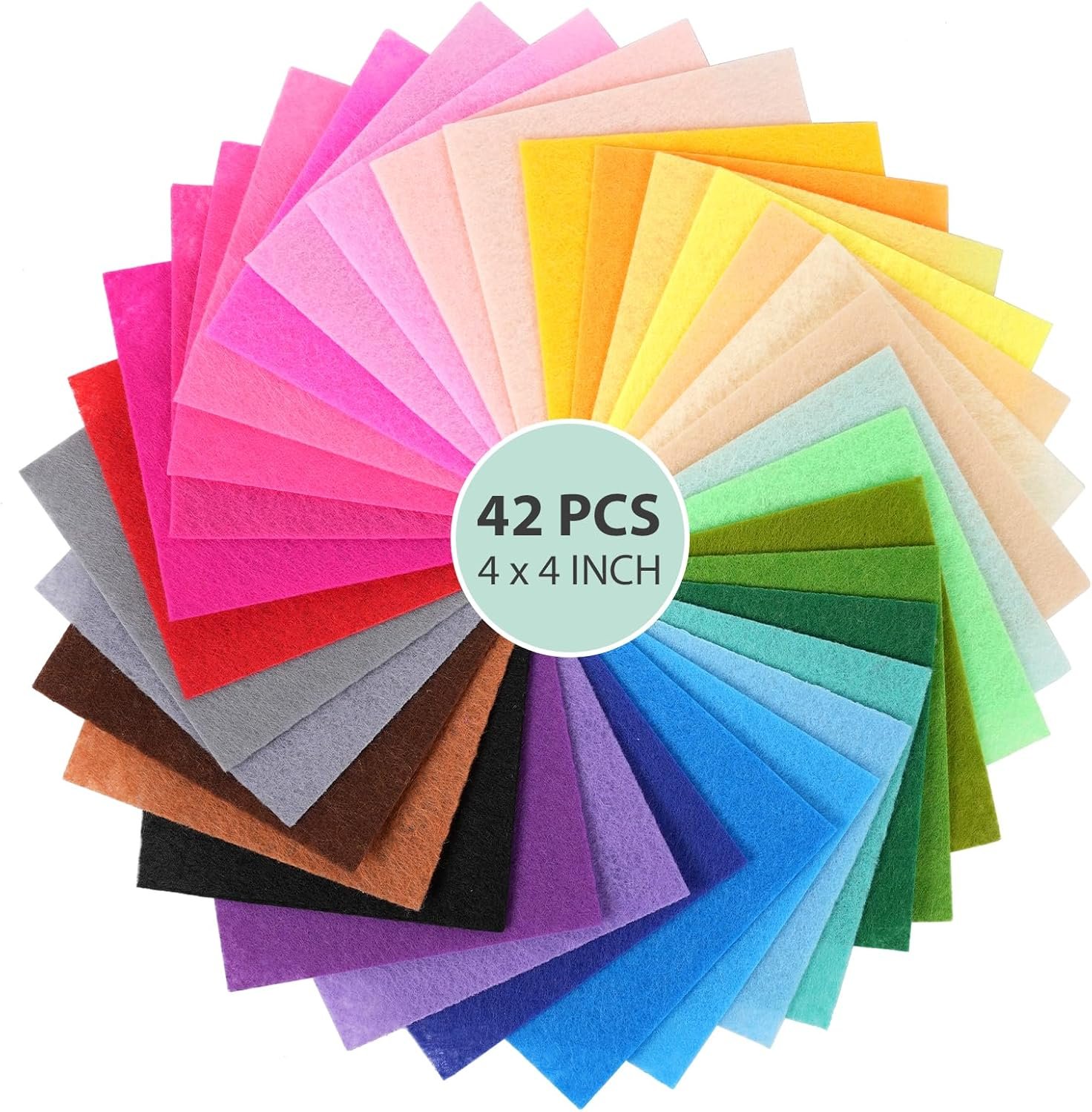 42 pcs Felt Fabric Sheet 4″x4″ Assorted Color DIY Craft Squares Nonwoven 1mm Thick