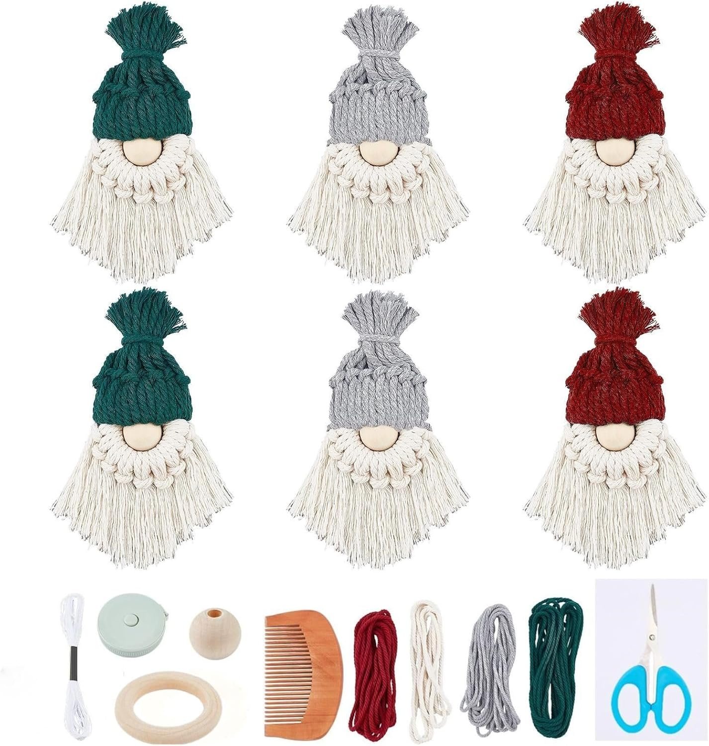 FREEBLOSS 6 Set DIY Macrame Christmas Gnomes Santa Claus Kit