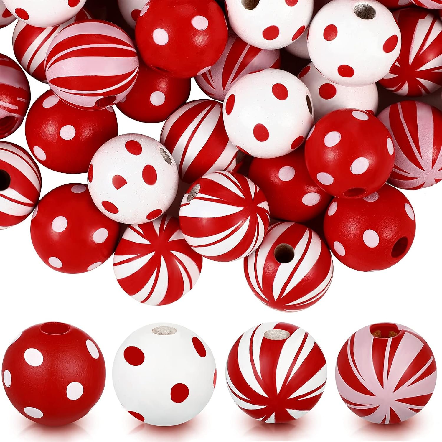 Youyole 100 Pcs Christmas Candy Wood Beads for Crafts, Bright Style