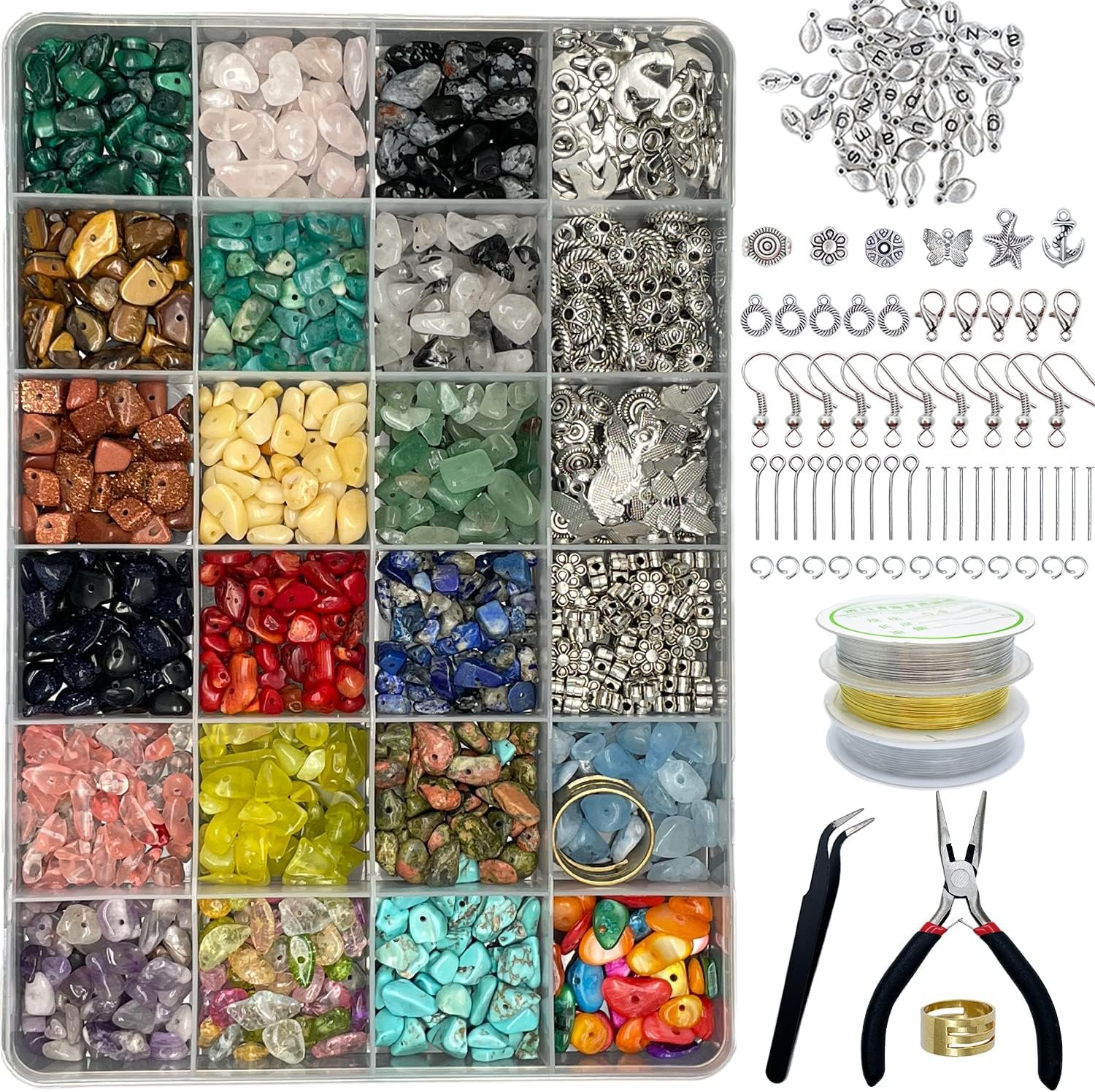 Xmada Jewelry Making Supplies Kit – 1587 PCS Beads, Crystal Beads, Jewelry Pliers, Beading Wire, Earring Hooks, Rings, Bracelets for Girls and Adults