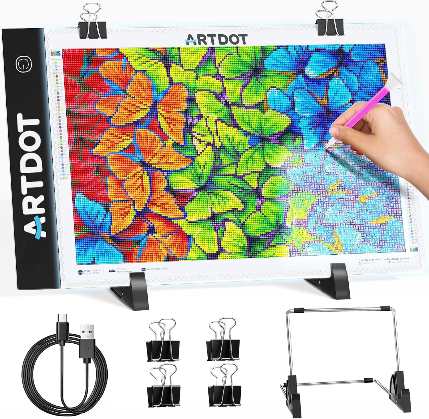 ARTDOT A4 LED Light Pad for Diamond Art Kits for Adults,USB Powered Adjustable Brightness Light Board for Diamond Painting Accessories and Tools