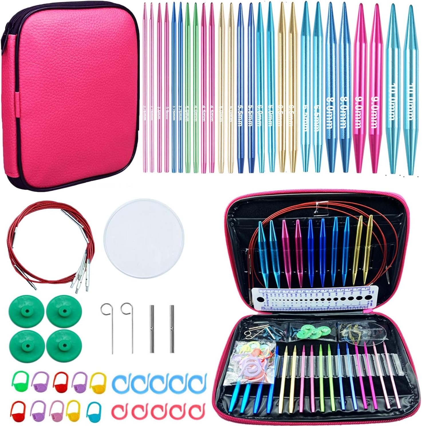 Weabetfu 60pcs Interchangeable Circular Knitting Needles Set,2.75mm-10mm