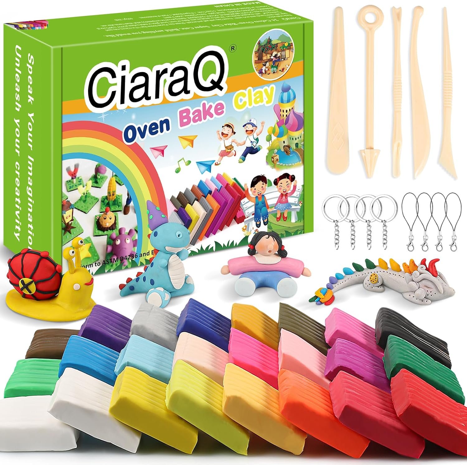 CiaraQ 24-Color Polymer Clay Oven Bake Modeling Kit for Kids & Beginners