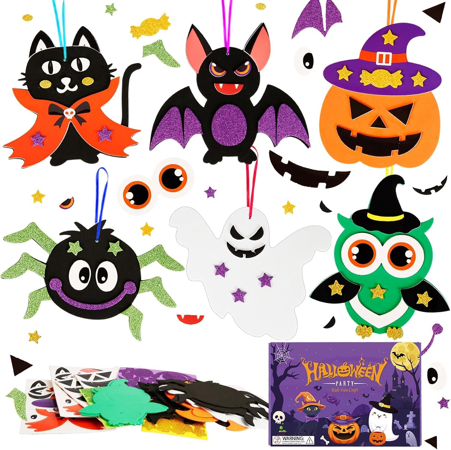 Fennoral 12 Pack Halloween Craft Kit for Kids Make You Own Halloween Foam Stickers Arts and Crafts DIY for Kids Boys Girls Party Supplies Halloween Decoration