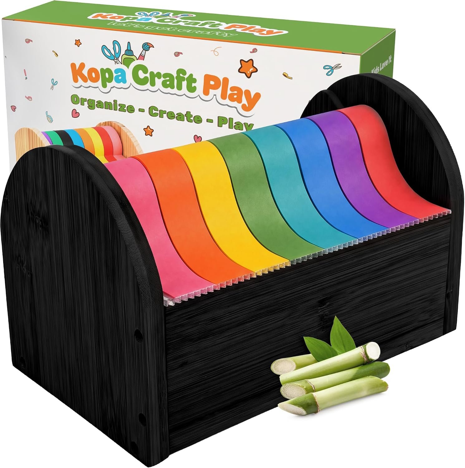 Kopa Craft Play Bamboo Kids Tape Dispenser & Washi Tape Organizer – Black