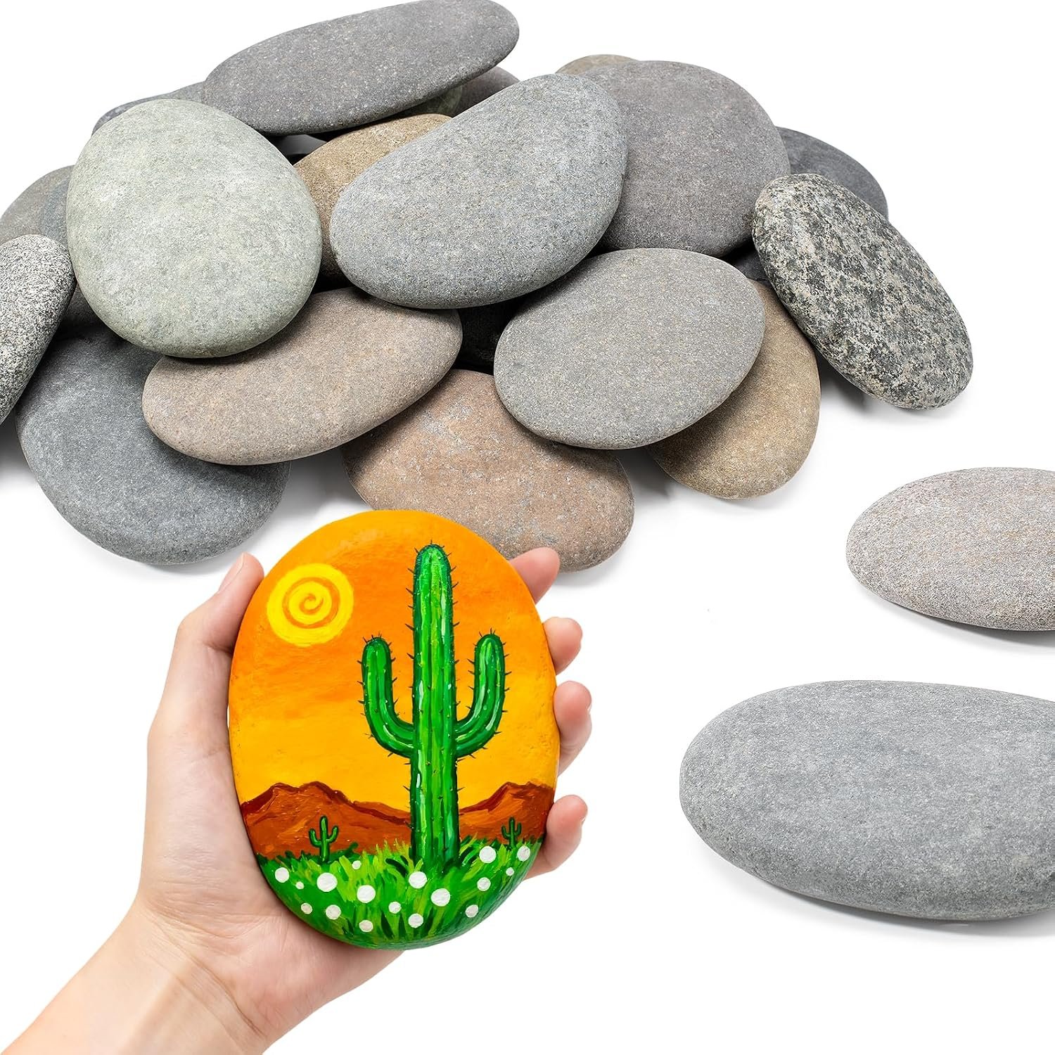 Simetufy 25 Pcs Large Rocks for Painting, 4-5 Inch Natural River Stones