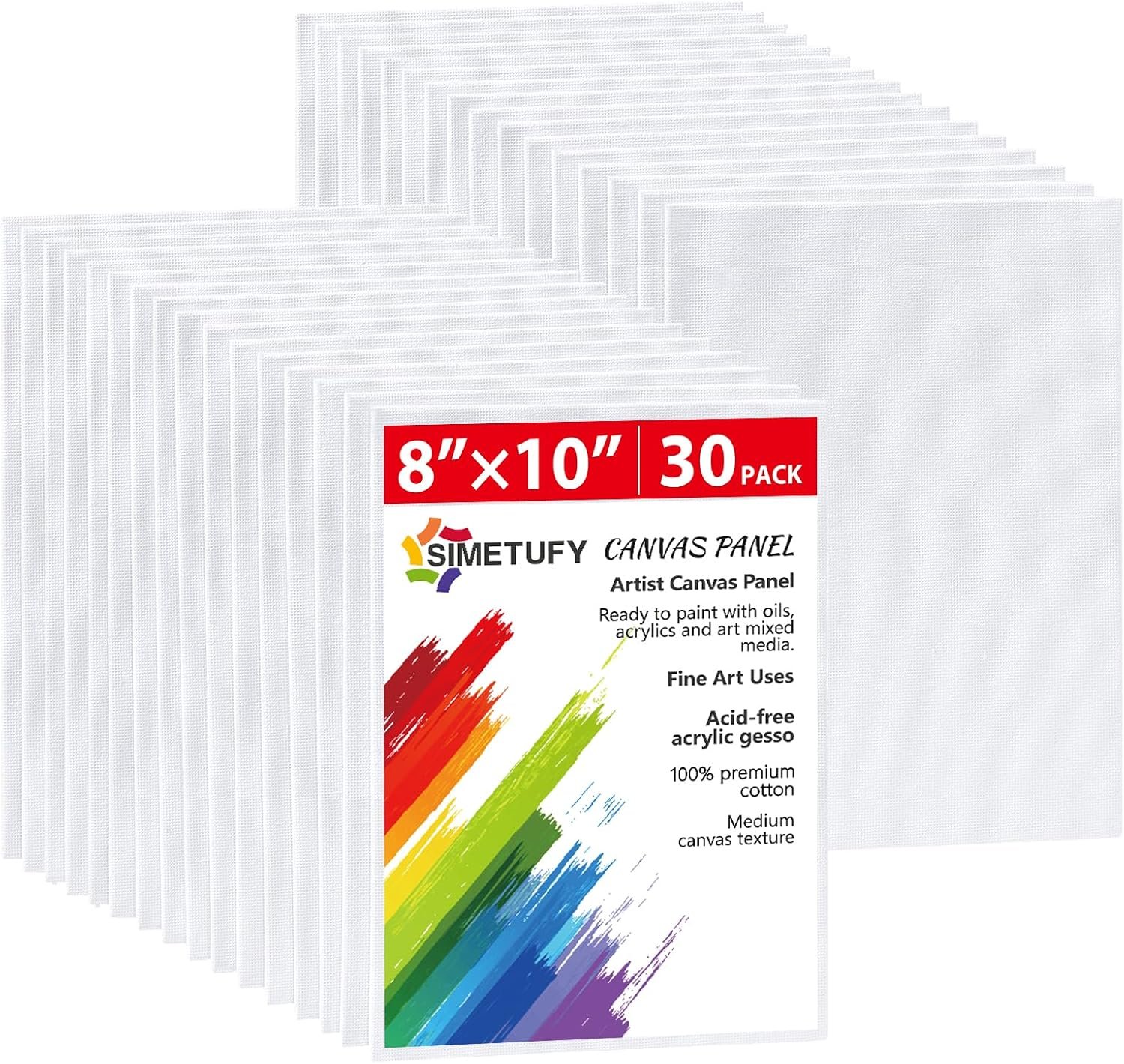 Simetufy 30 Pack 8×10 Inch Painting Canvas, Blank Cotton Canvas Panels