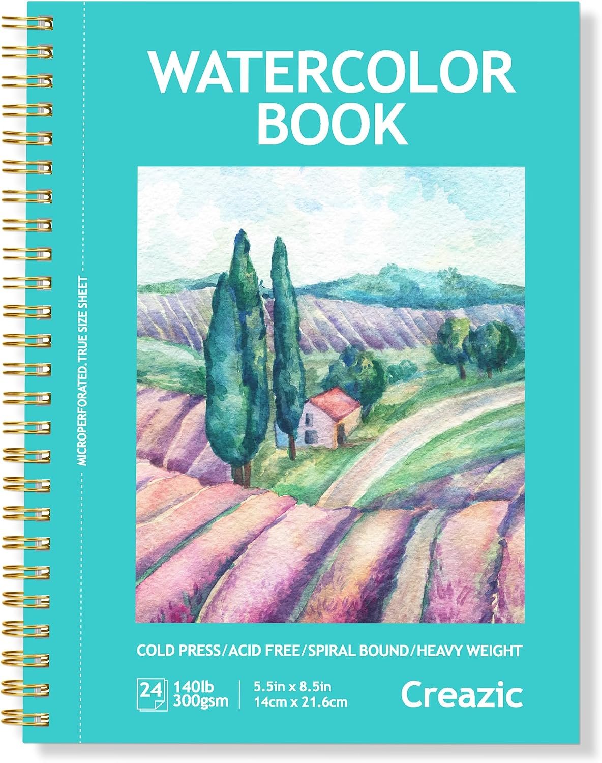 Watercolor Paper Pad, 5.5″x8.5” (24 Sheets, 140lb/300g), Spiral – Bound with Tear – Line. A Watercolor Journal and Sketchbook for Adults & Kids – Ideal for Smaller – Sized Exercises or Travel