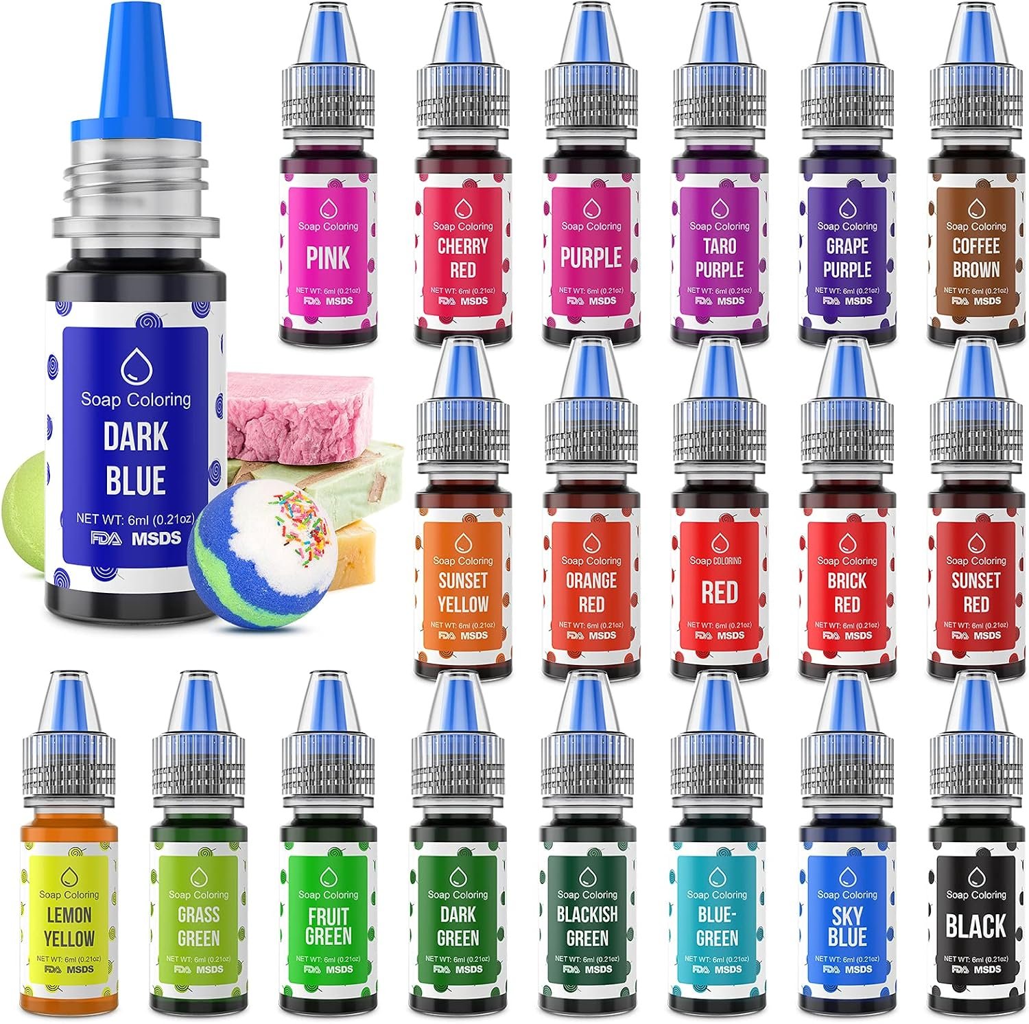 20 Colors Bath Bomb Soap Dye – Wayin Liquid Based Soap Colorant, Food Grade Coloring, Skin Safe, Vibrant Neon Soap Coloring for Soap Making DIY, Bath Bomb Supplies Kits, Bath Salt Crafting, Slime Dye