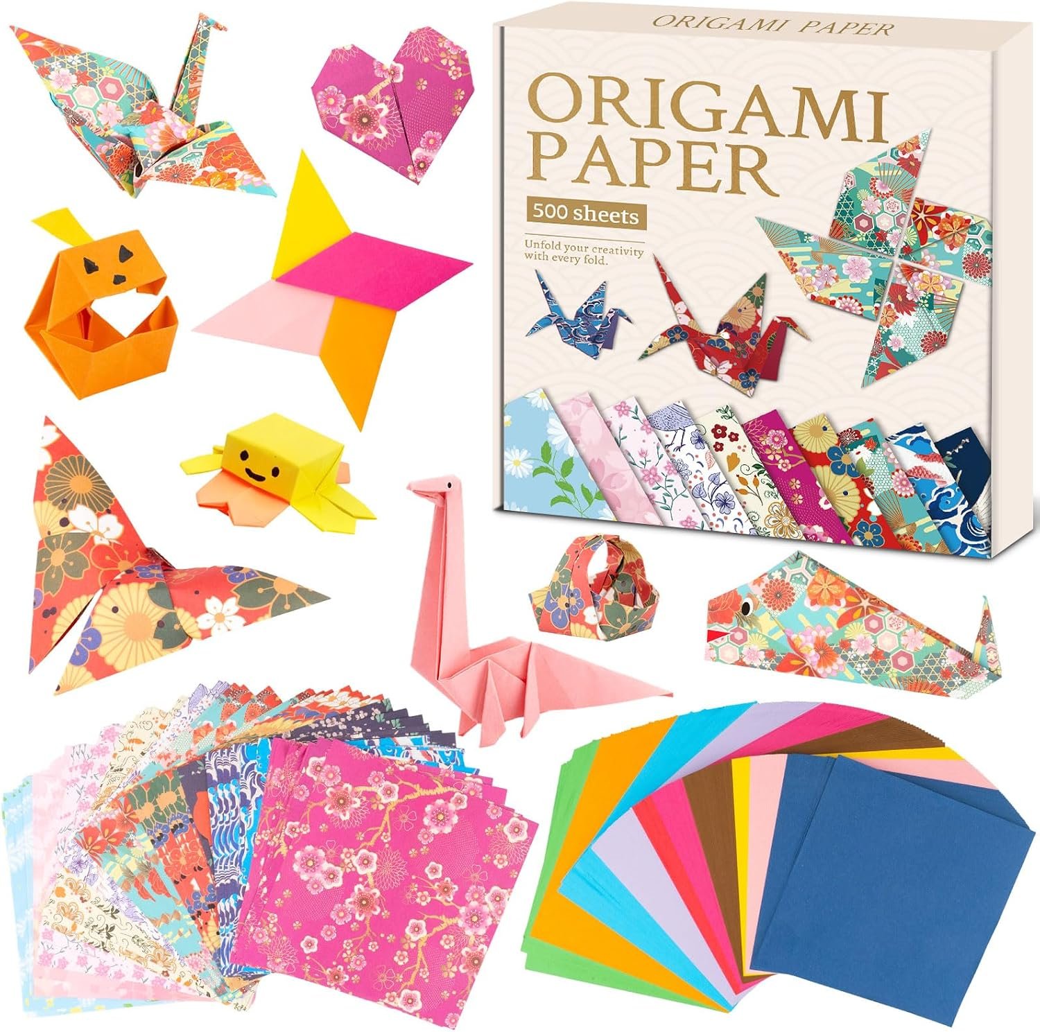 Origami Paper Kit, 500 Sheets Japanese Style Double Sided Color Origami Set