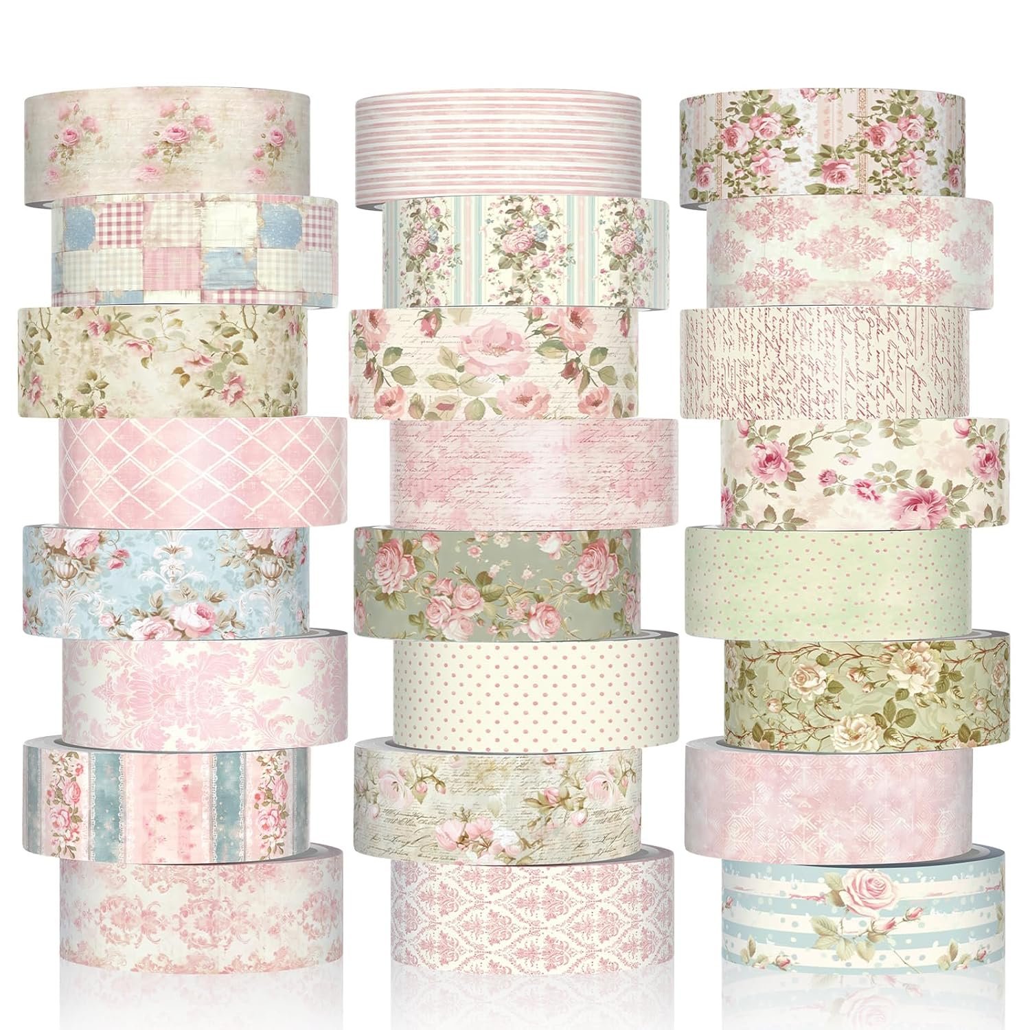 Gueevin 24 Rolls Floral Washi Tapes Set Scrapbook Supplies, Vintage