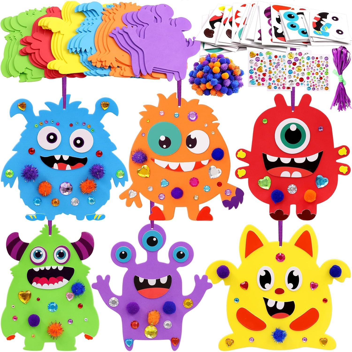 Fancy Land Halloween Crafts for Kids DIY Monster Ornament Kits 24 Sets