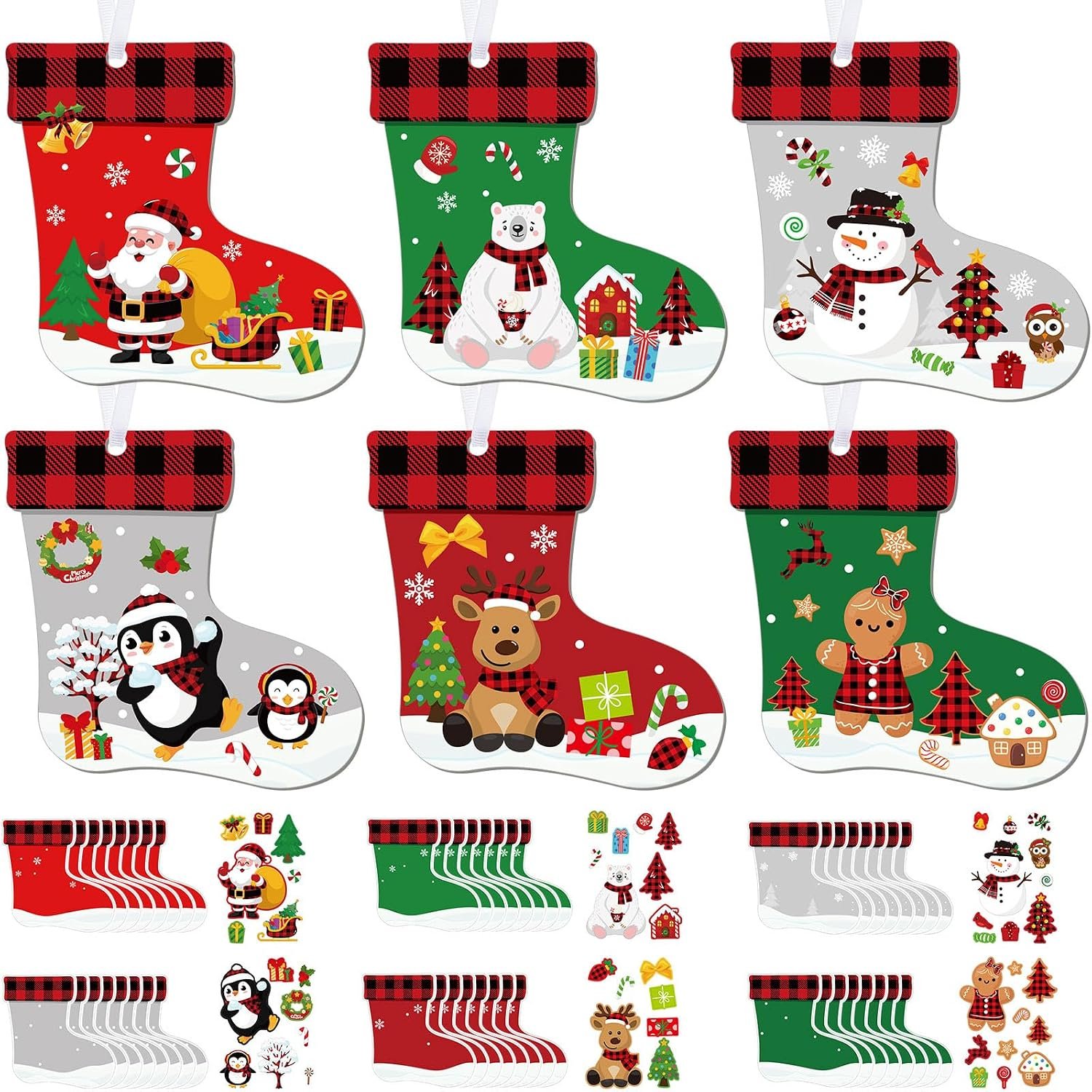 Fuyoooo 48pcs Christmas Craft Kits for Kids Xmas Stocking Ornaments