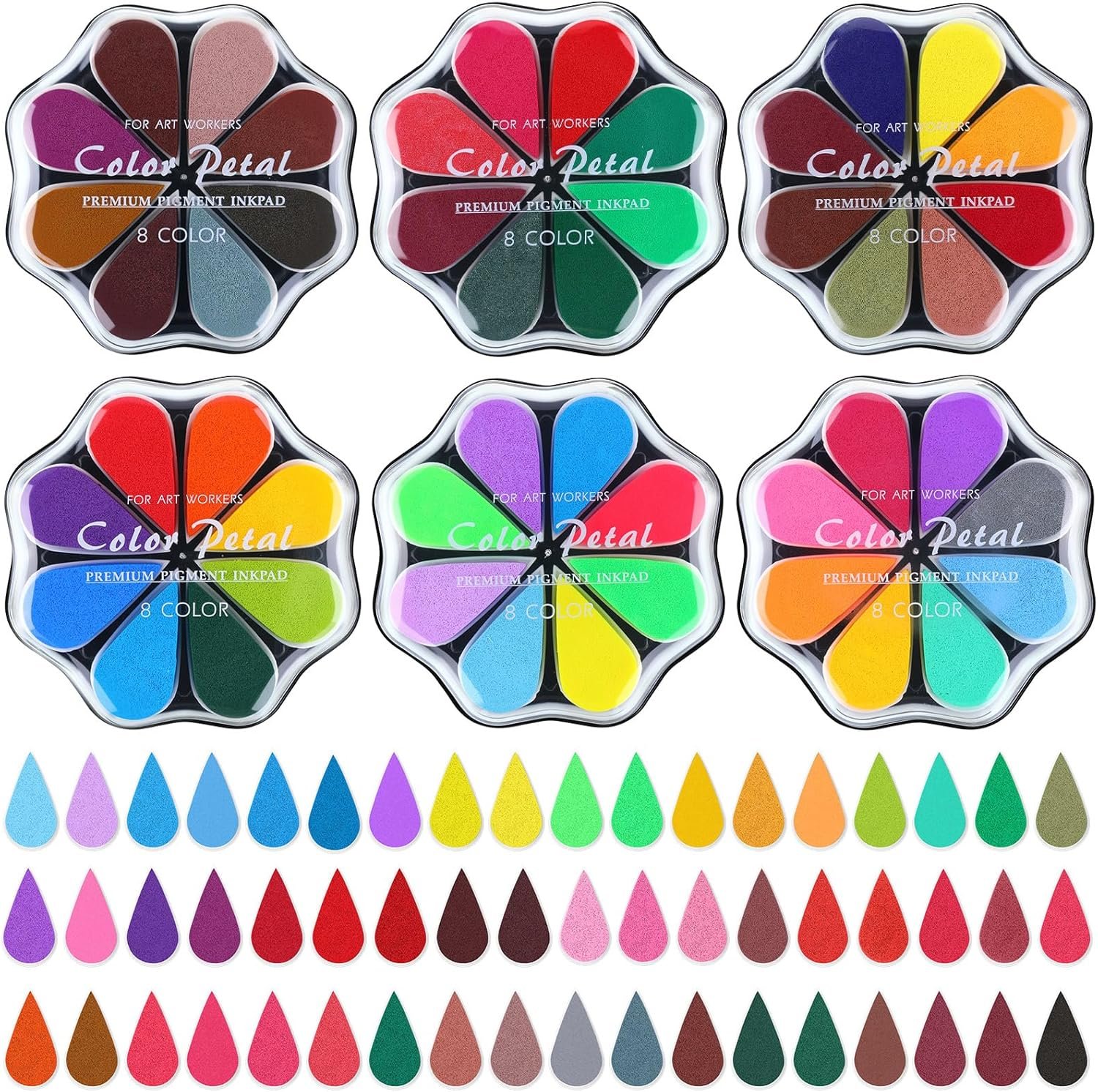 Jetec 6 Pack Petal Stamp Ink Pads for DIY Stamping, Classic 48 Colors