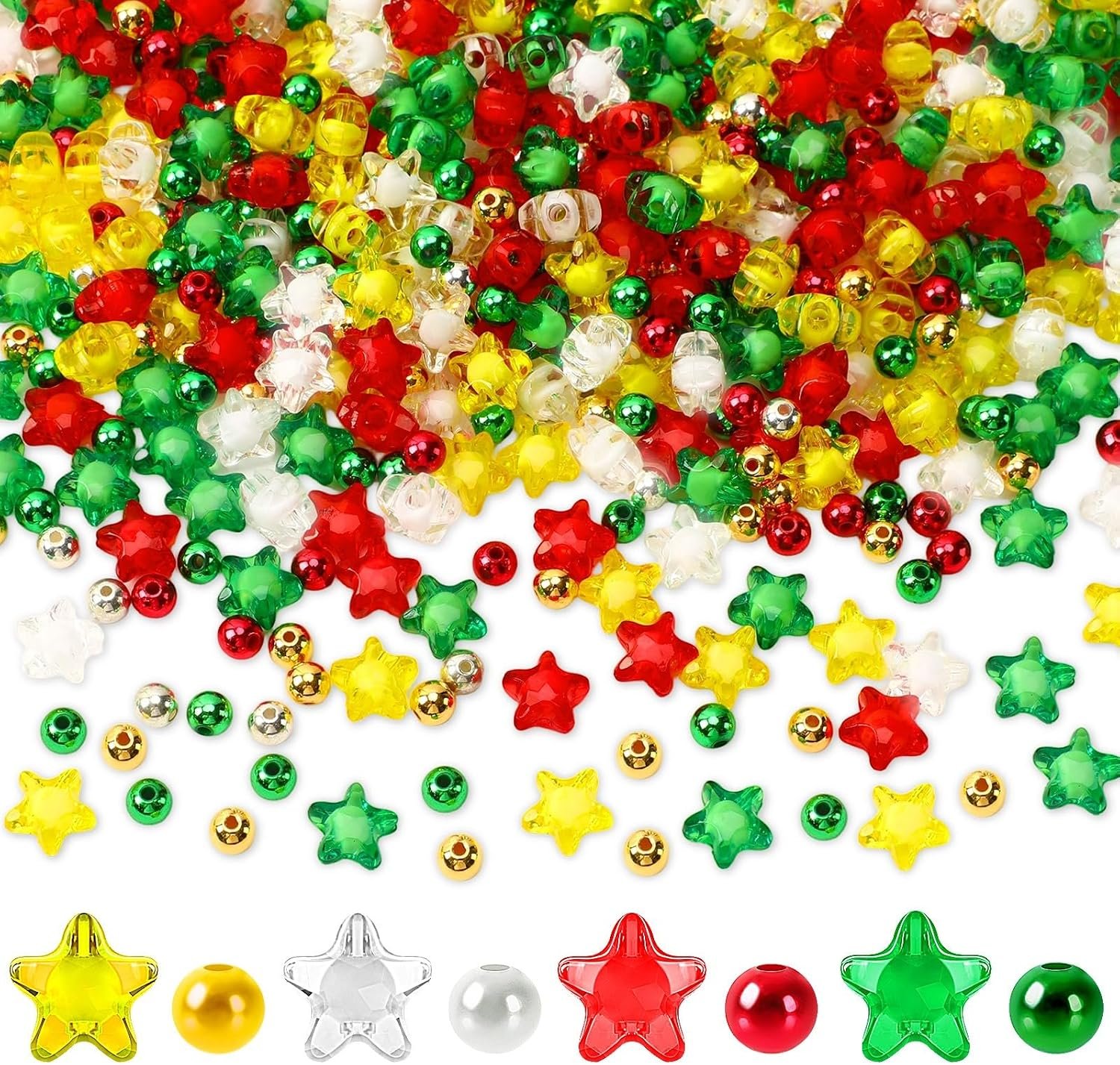 UPINS 1500Pcs Red Green Gold Silver Beads for Christmas Jewelry Making