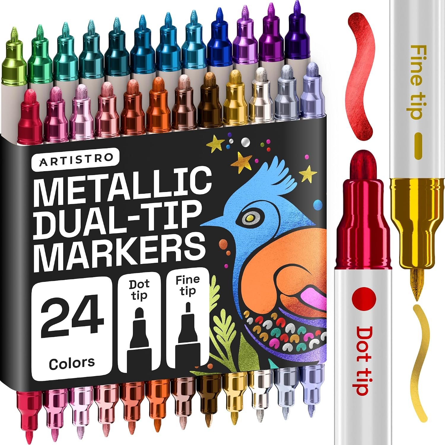 ARTISTRO Metallic Dual-Tip Acrylic Paint Marker Pens – Set of 24