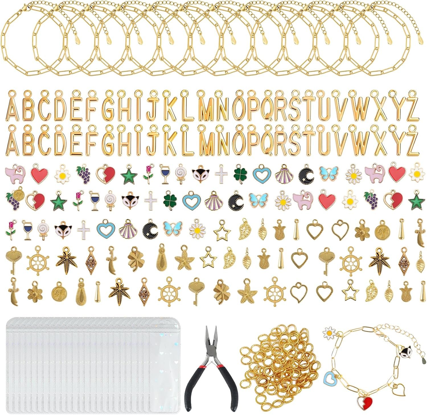 341Pcs Gold Charm Bracelet Making Kit, DIY Charm Bracelet Kit Supplies