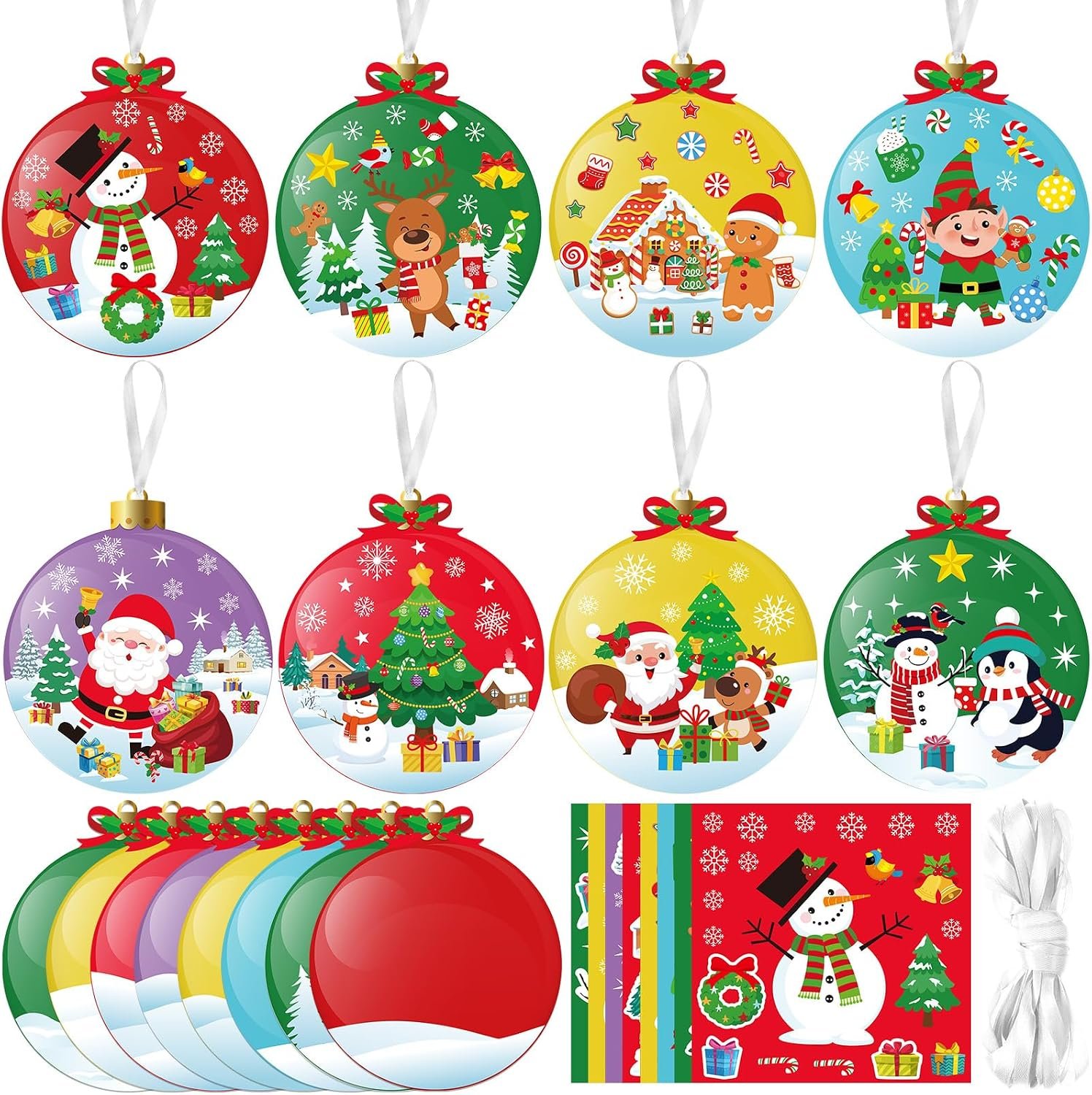 Chiisong 48 Pcs Christmas Ornament DIY Kit with Stickers, Xmas DIY Crafts