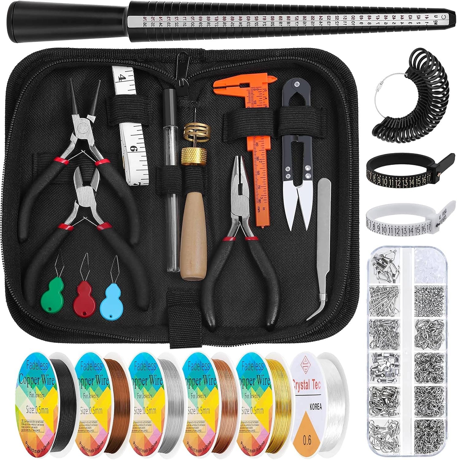 Audab Jewelry Wire Wrapping Jewelry Making Supplies Kit, Ring Sizer Measuring Tools Kit with Tools, Ring Craft Wires, Jewelry Findings for Rings Repair
