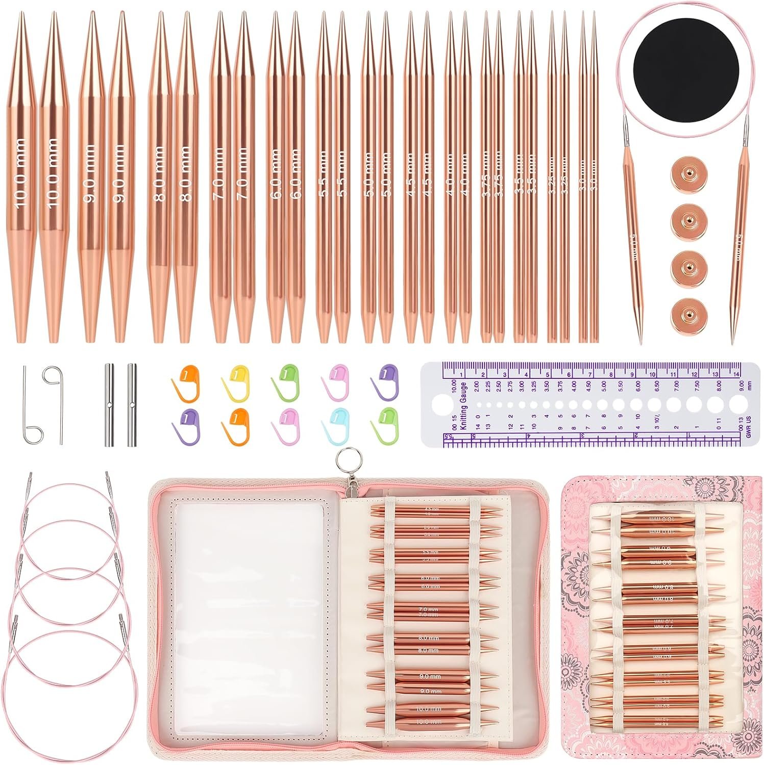 Aeelike Aluminum Interchangeable Circular Knitting Needles Set, 13 Pairs