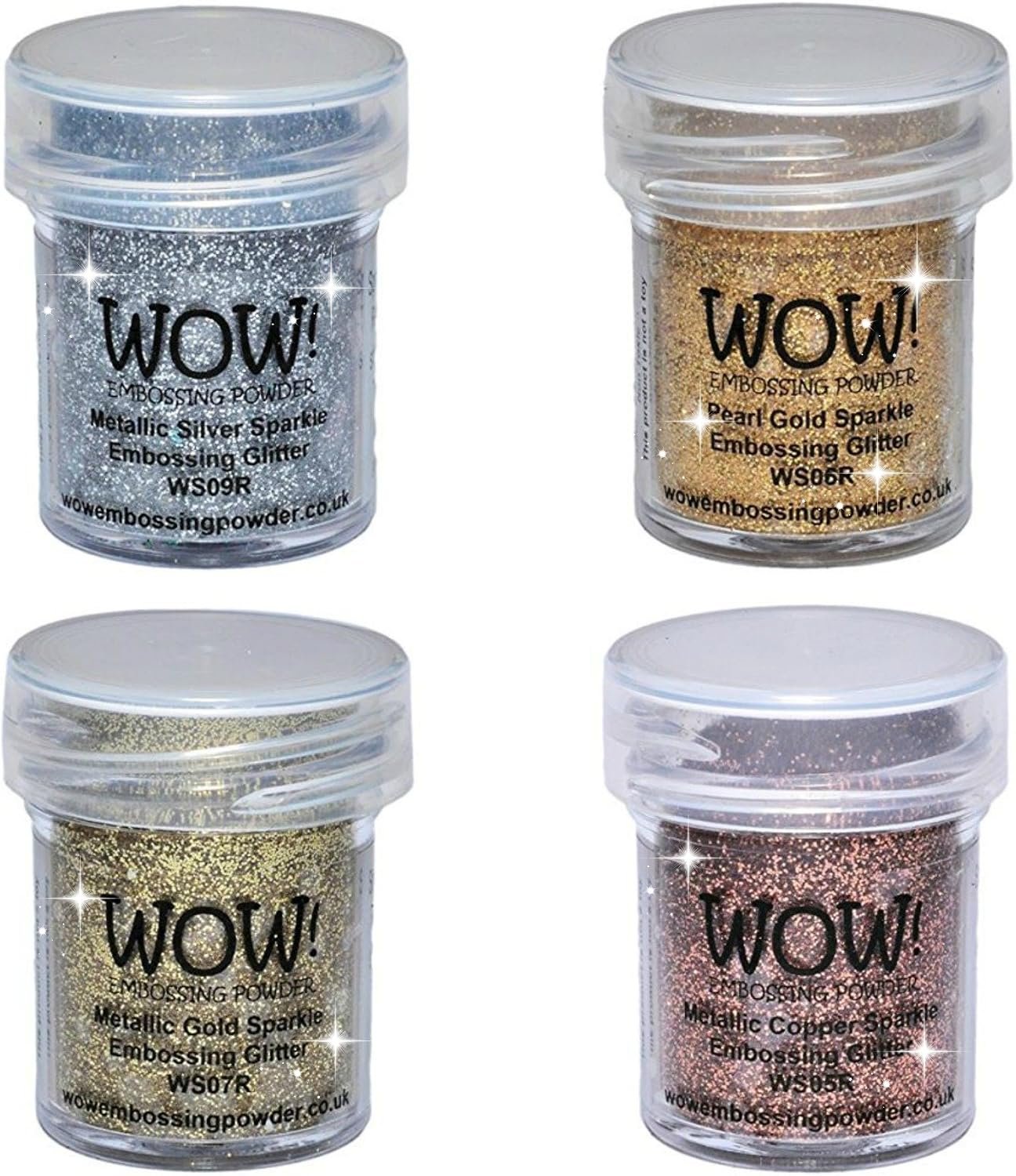 Wow! Sparkle Bundle – Embossing Powders 4 Jars: Metallic Gold, Copper, Pearl Gold, Silver
