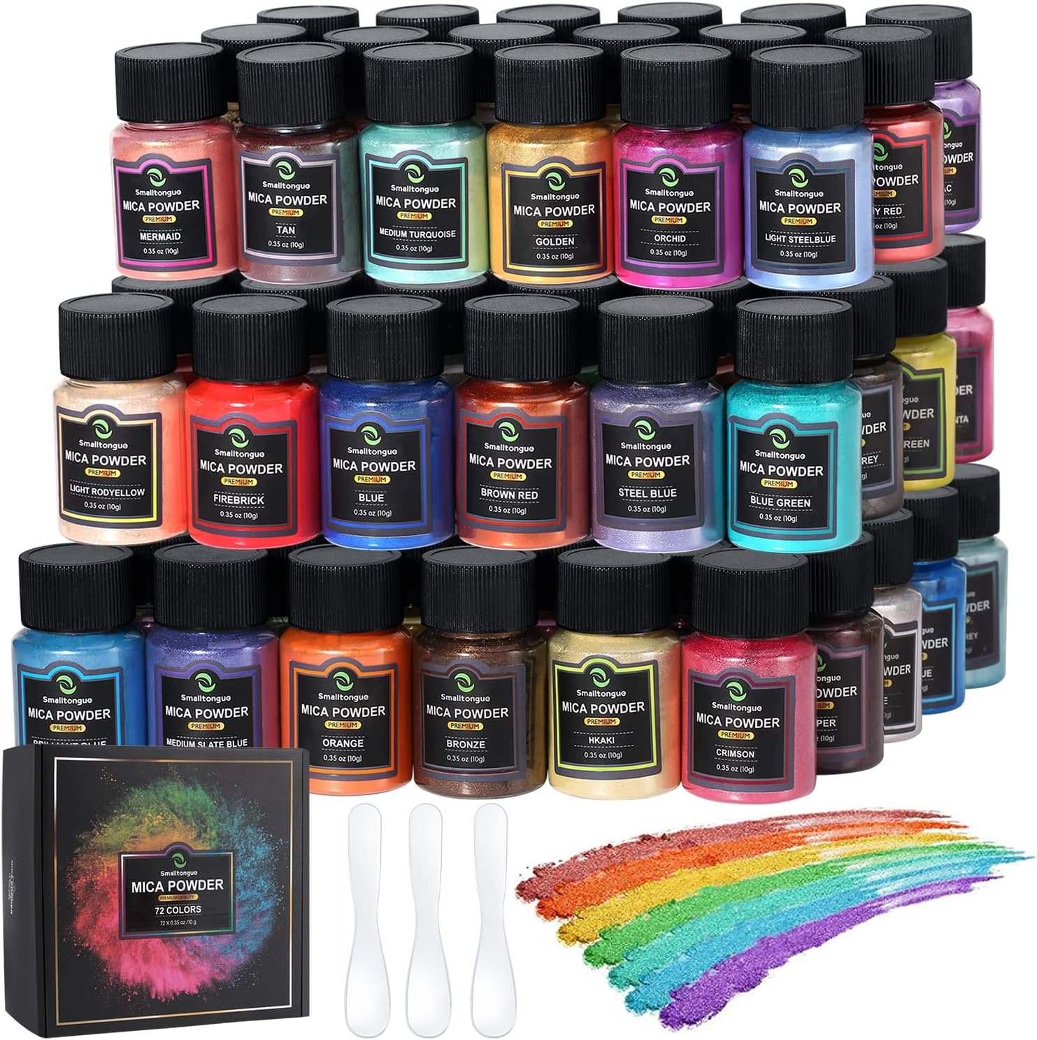 Mica Powder, 72 Colors (10g), Pigment for Epoxy Resin, Soap, Bath Bomb