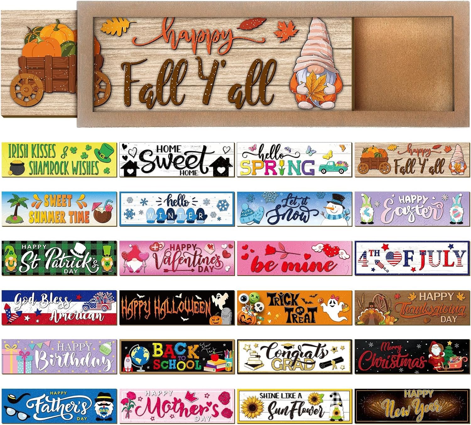 Barydat 25 Pcs Fall Decorations for Home Interchangeable Seasonal Wood Sign