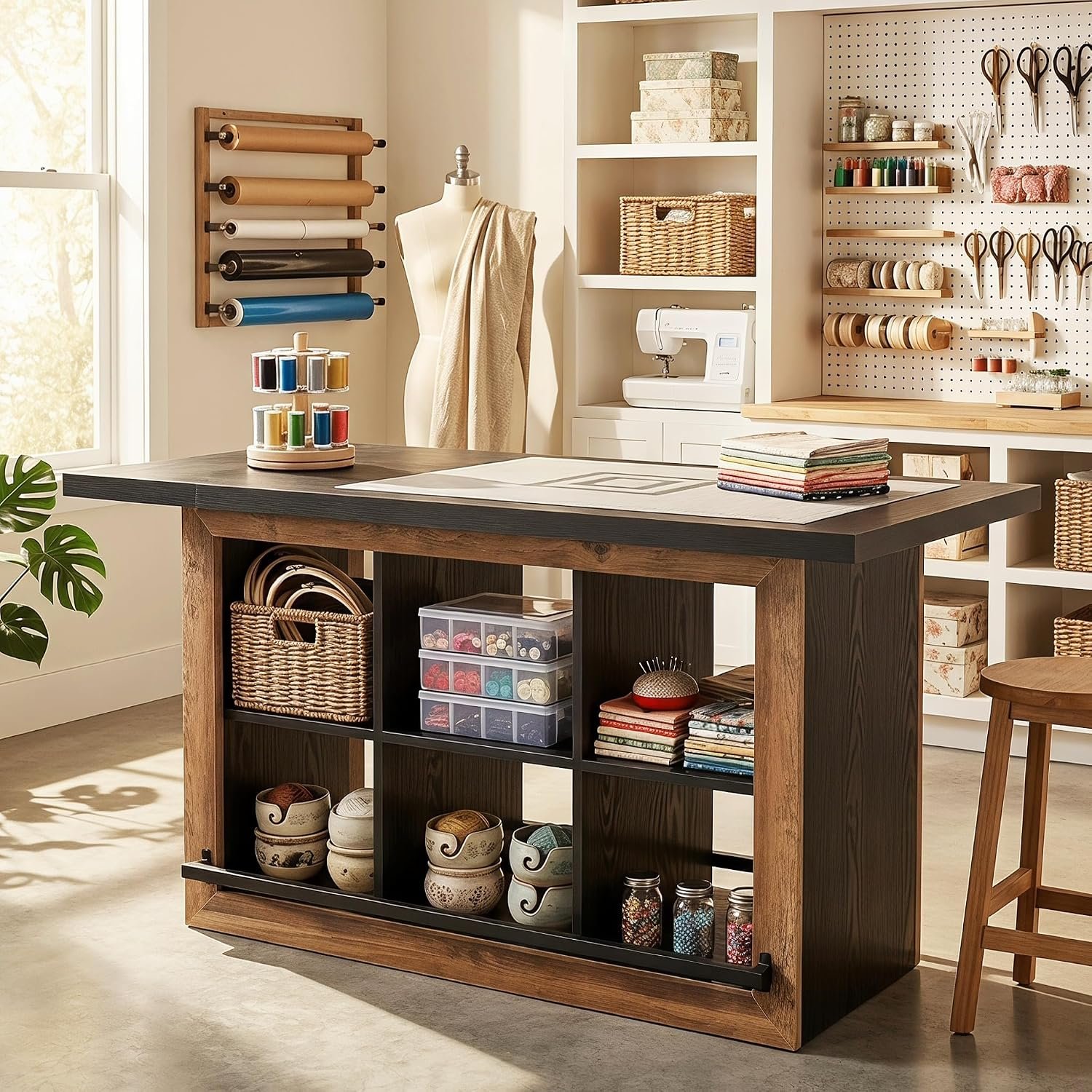 Tribesigns Artwork Craft Table with Storage, Counter Height Sewing Table