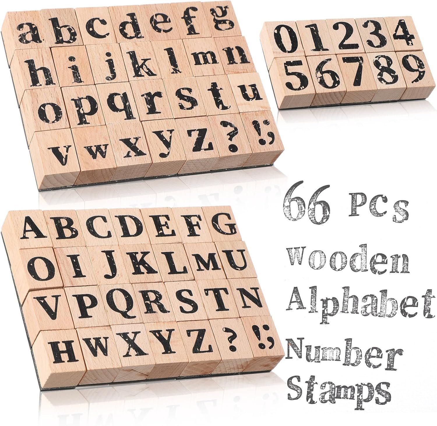 Marspark 66 Pcs Wooden Alphabet Number Stamp Small Letters for DIY