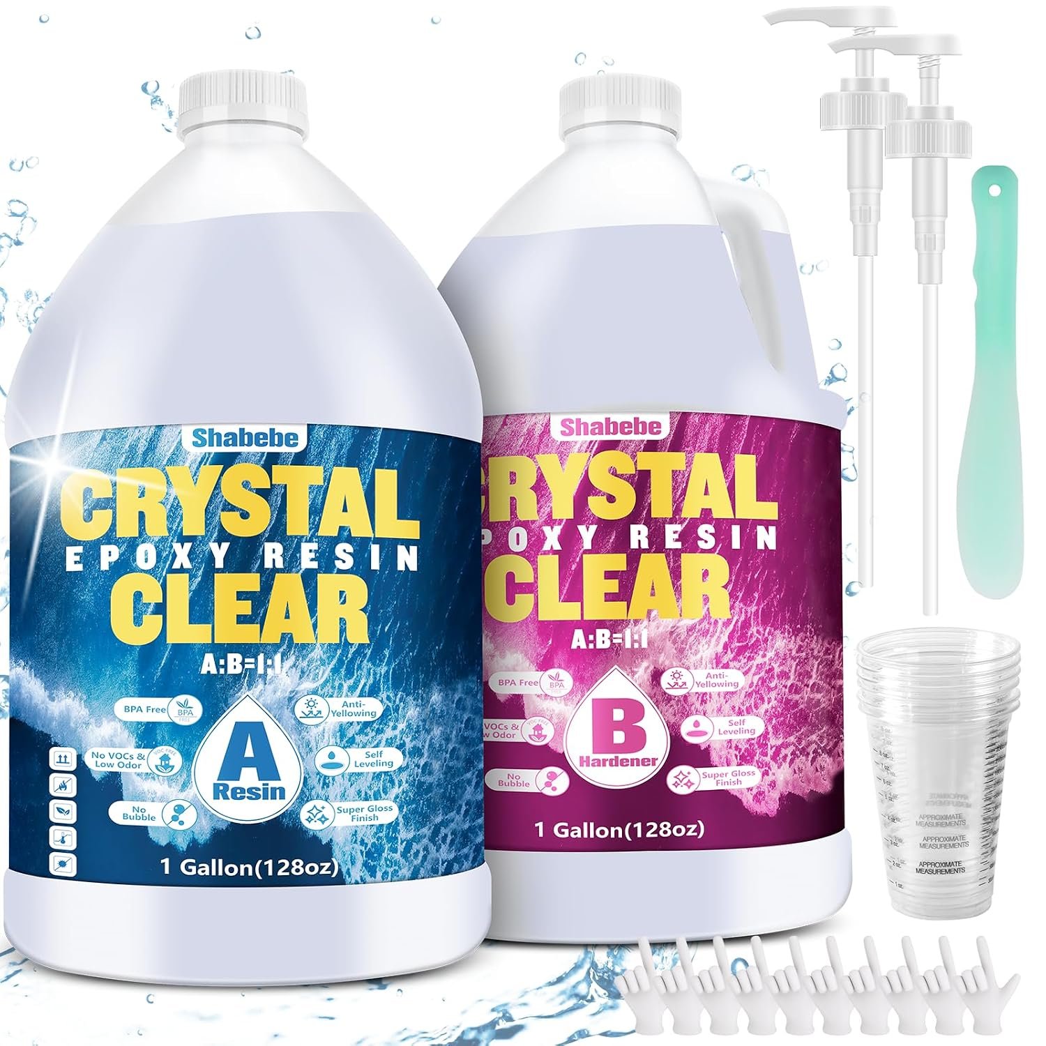 Epoxy Resin 2 Gallon Kit, Upgraded Crystal Clear Resin Epoxy Food Safe with Pump, Self Leveling & Bubble Free High-Glossy with Anti-Yellowing for Coating, Casting, Jewelry Making, DIY Craft