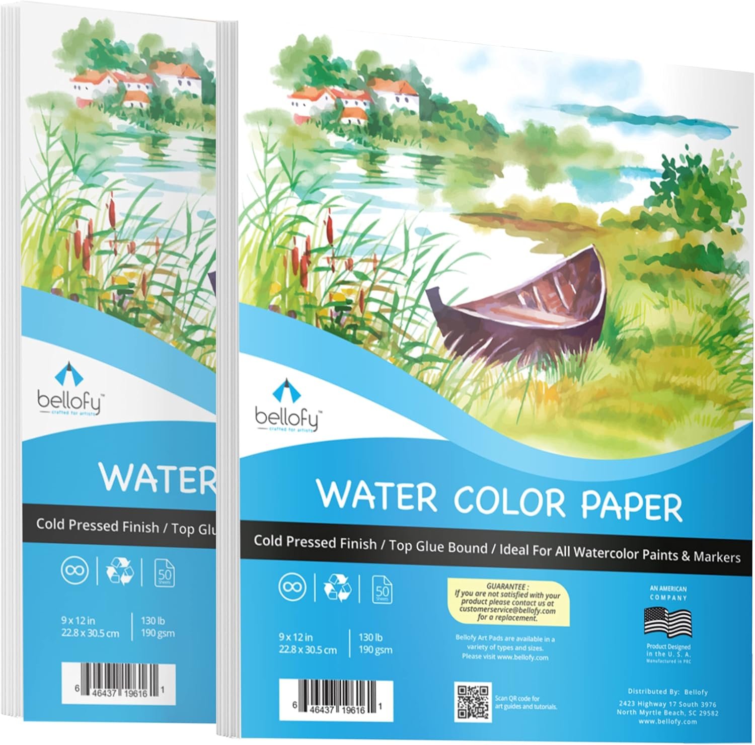 Bellofy 2X Watercolor Paper Pad, 100 Sheets, 9×12 Inches | Ideal for Kids, Artists & Beginners Love | Watercolor Sketchbook for Watercoloring Techniques | Great Gift Idea