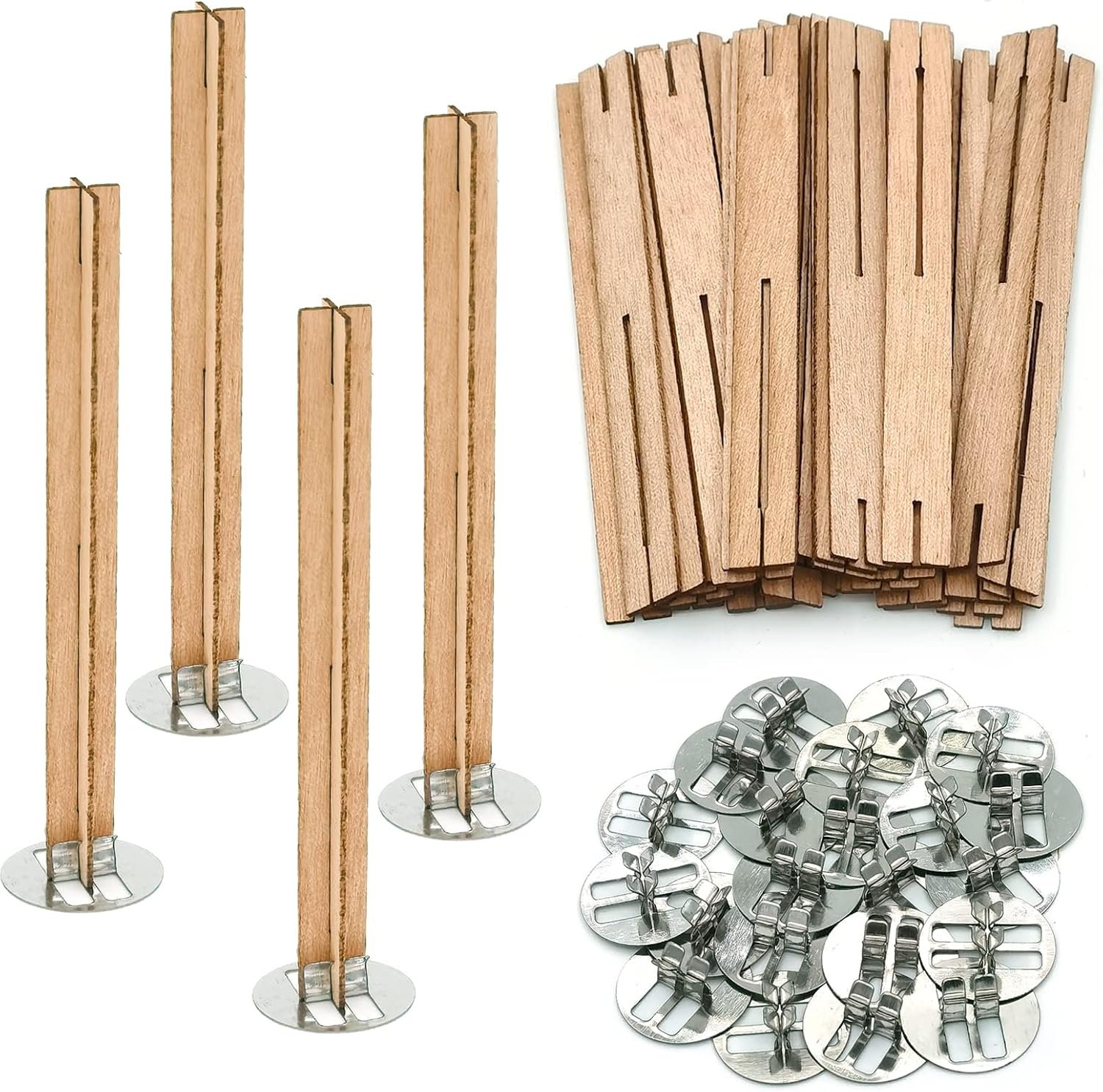 25 Set Wood Candle Wicks Cross Shape 4×0.4inch / 100x10mm, Cross Wooden Wicks w/Iron Stands for Soy Candle Making, Natural Wood Wick Core Handmade Candles Supplies