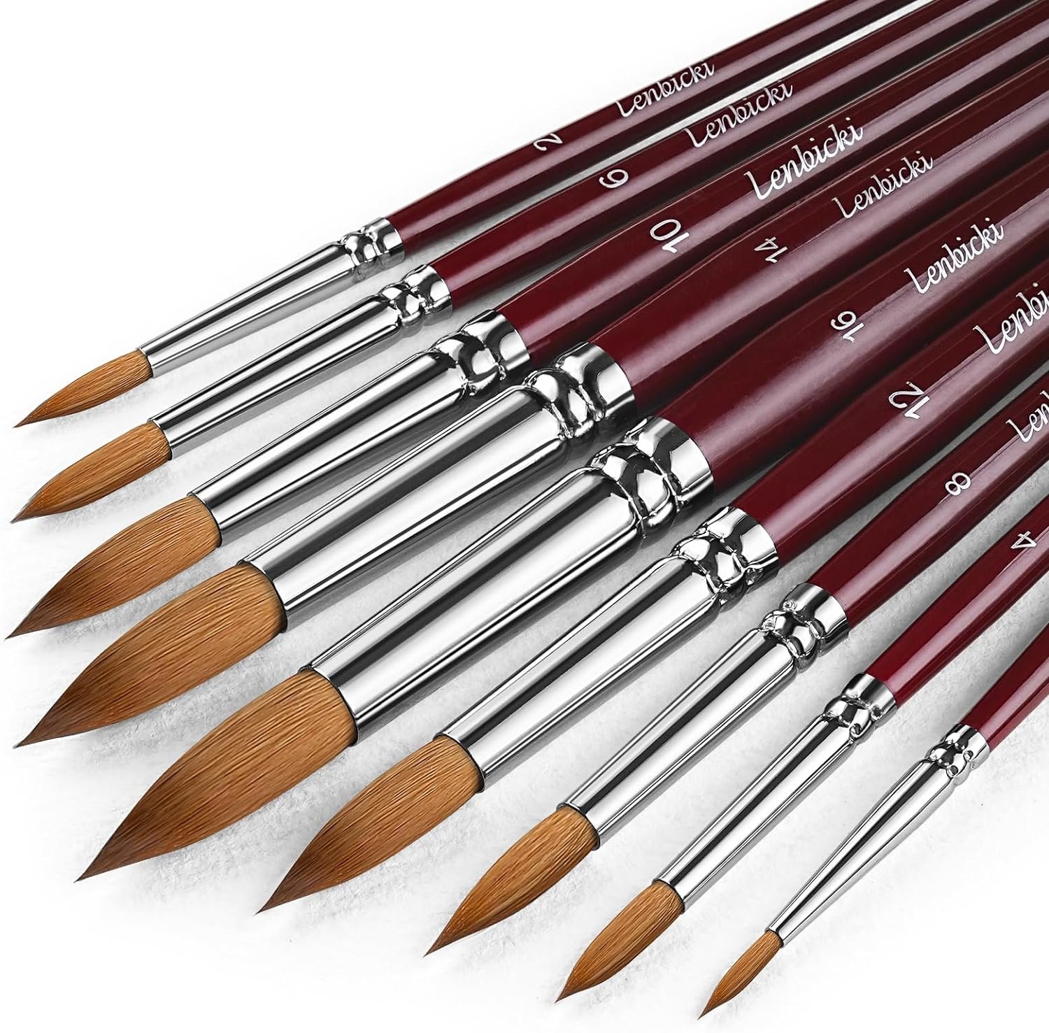 Sable Hair Watercolor Brushes Professional,9pcs Round Detail Watercolor Paint Brush Set,Ideal for Gouache Acrylic Ink Painting