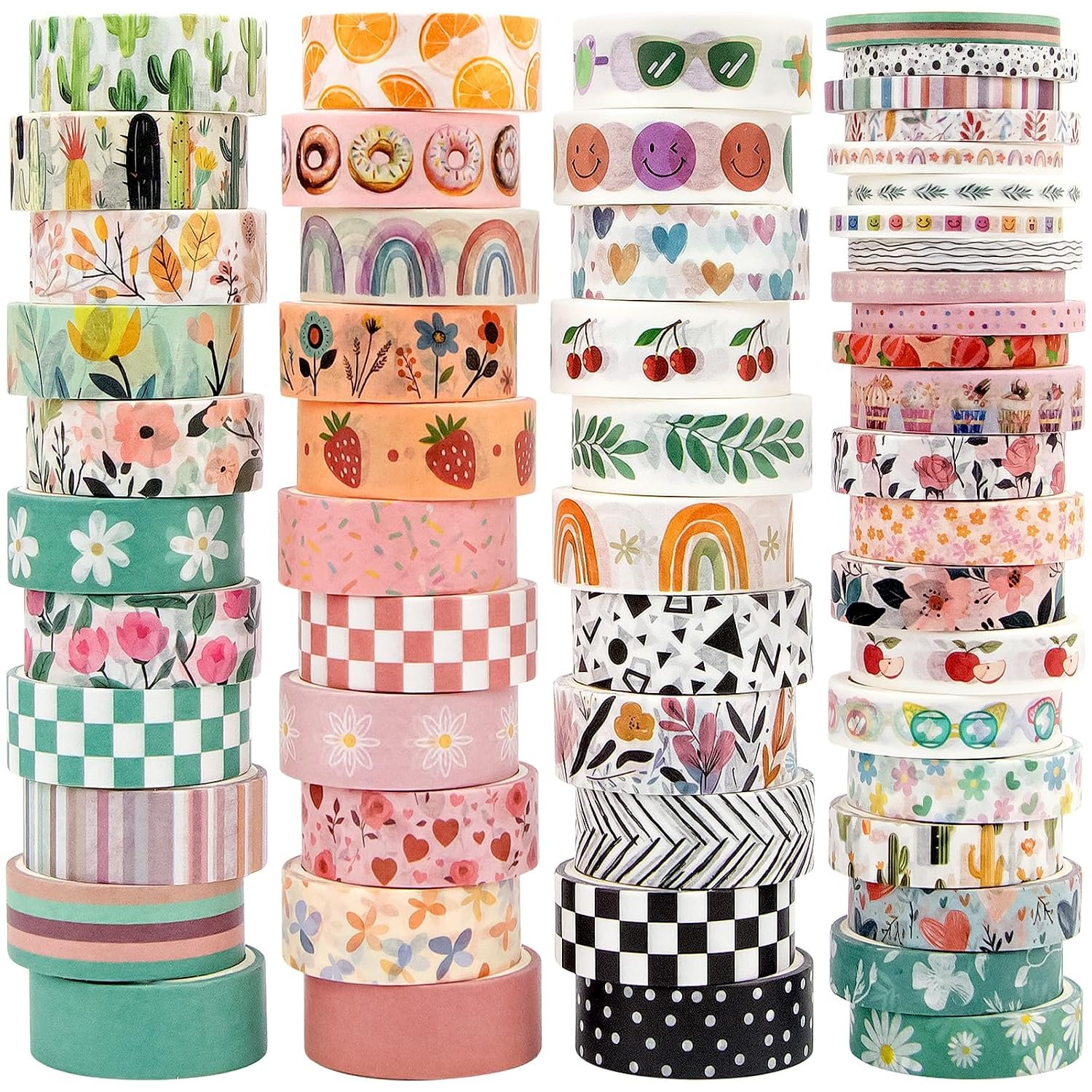 MOOKER 55 Rolls Holiday Washi Tape Set – Decorative Tape Seasonal Bohemian Colored Tape, Cute Washi Tapes for Journaling Supplies, Scrapbooking Supplies kit, Summer Scrapbook Supplies