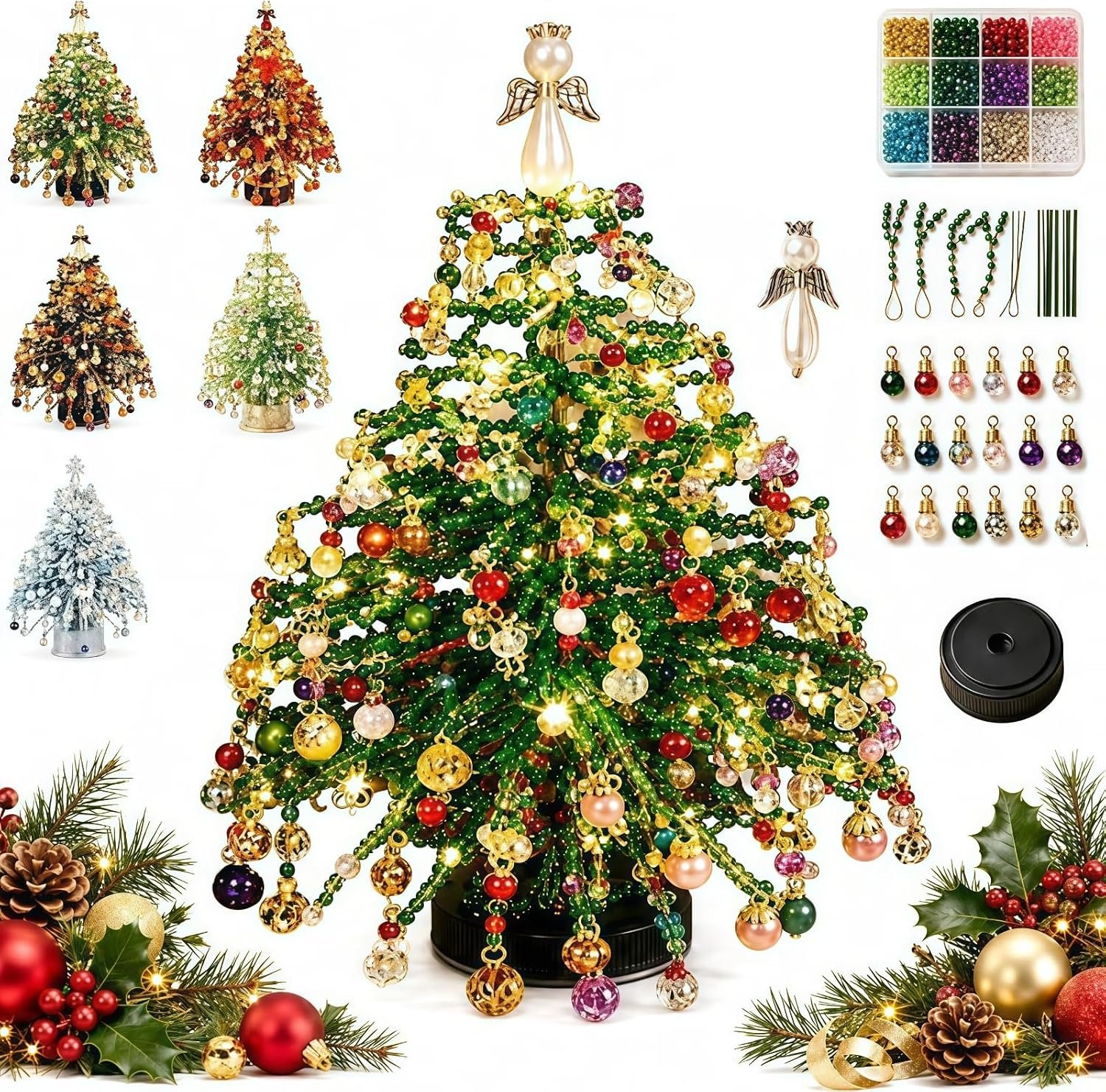 DIY Beaded Christmas Tree Kit, Handmade Mini Desk Xmas Bead Art