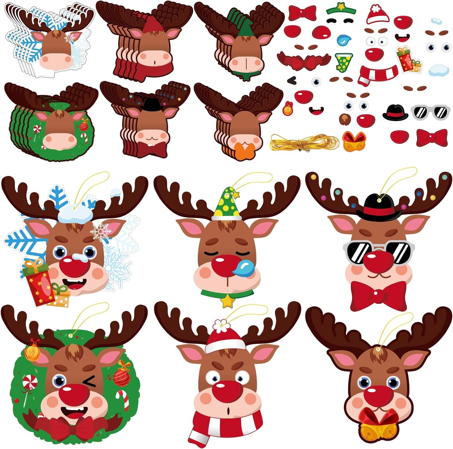 30 Sets Christmas Ornament Craft Kits for Kids DIY Reindeer Xmas Crafts