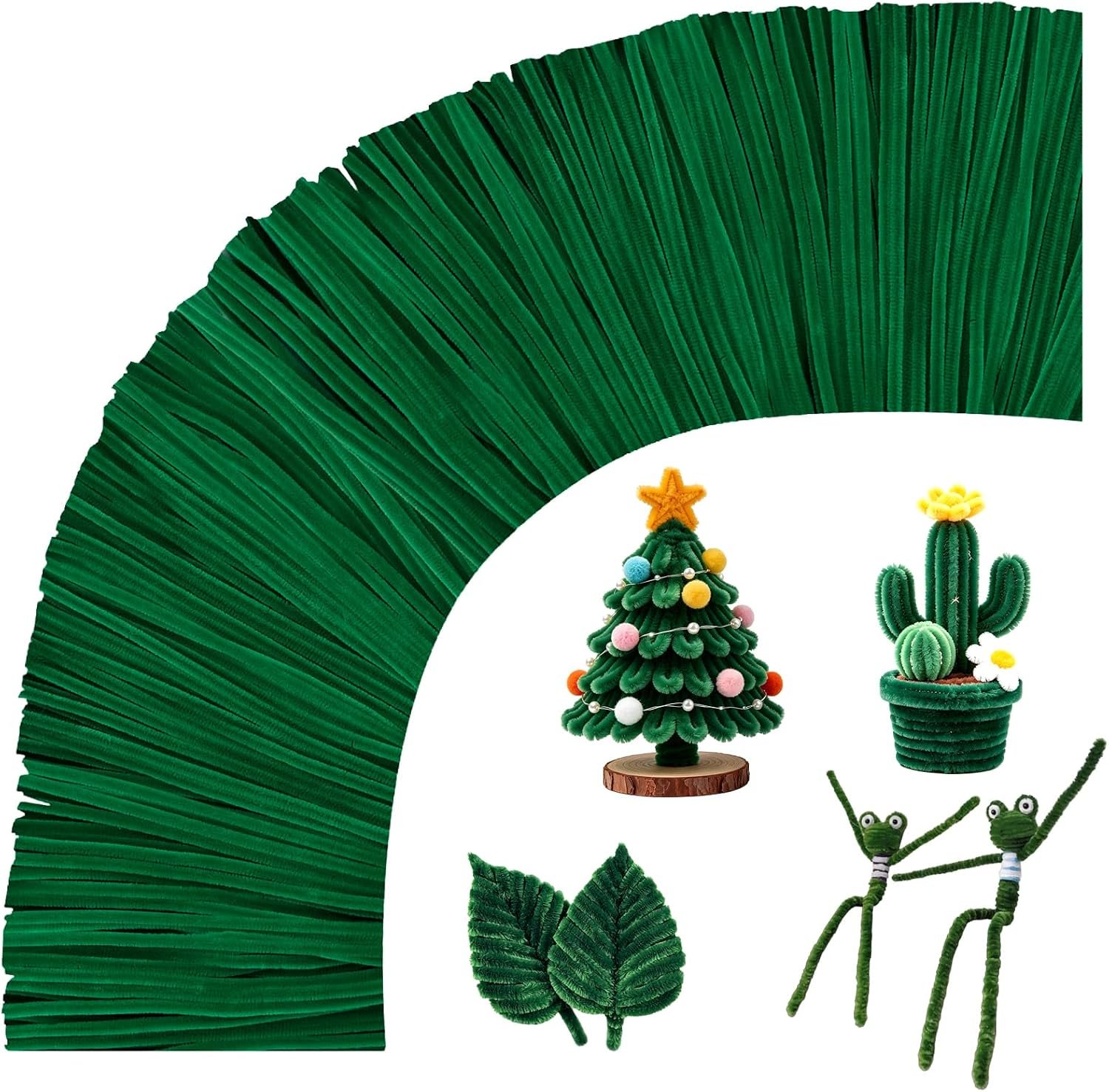 VZF 200 Pcs Green Pipe Cleaners Bulk for Crafts,Pipe Cleaner Flower Kit
