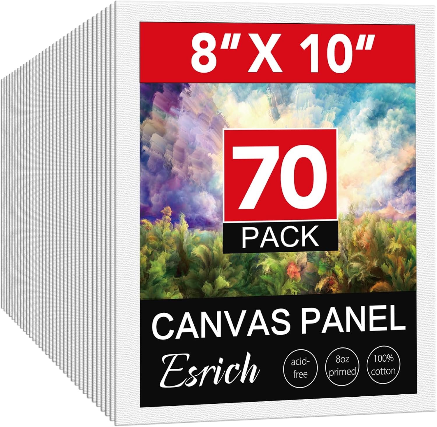 ESRICH 70 Pack 8×10 Primed Canvas Boards Bulk for Acrylic Painting