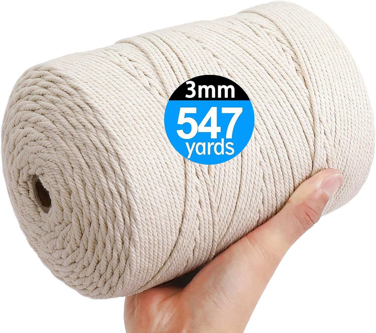 AIFUN Macrame Cord 3mm X 547yd Beige White Natural Cotton Macrame Rope