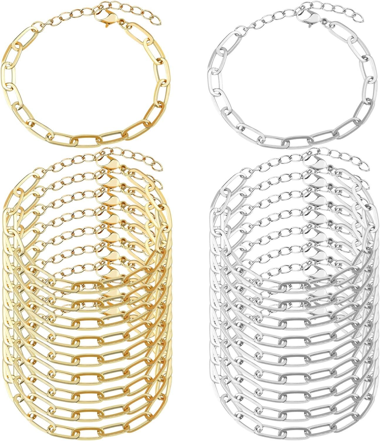 tiggell 20Pcs Chain Bracelets Kit, Alloy Link with Lobster Clasps