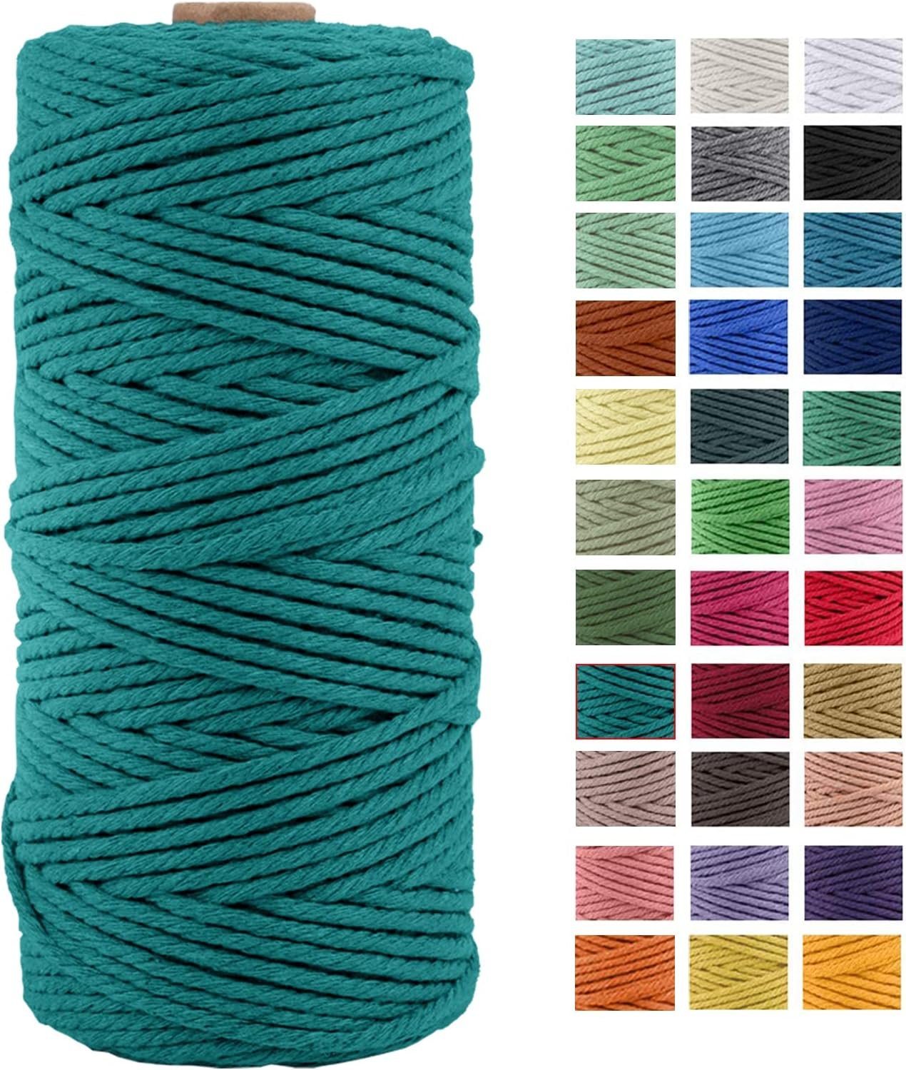 3mm x 109Yards Macrame Cord Thick Natural Cotton Macrame Rope, 4 Strand Twisted Cotton Cord Rope for Soft Macrame Natural Color Handmade Wall Hanging, Plant Hanger, Craft, Knitting, Decorative Project