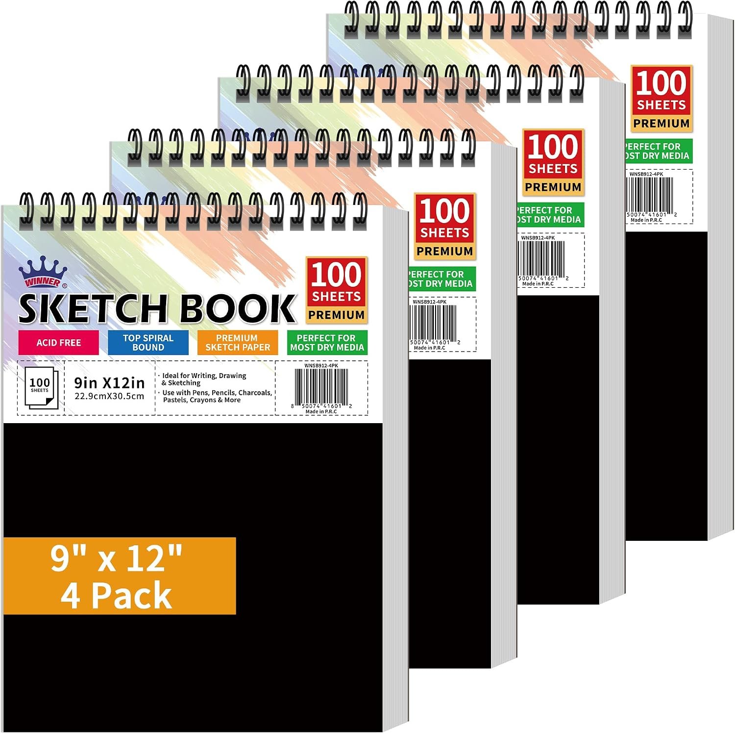 WINNER 9″ x 12″ Sketch Book, 400 Sheets Spiral Bound Sketchbook Drawing Pad