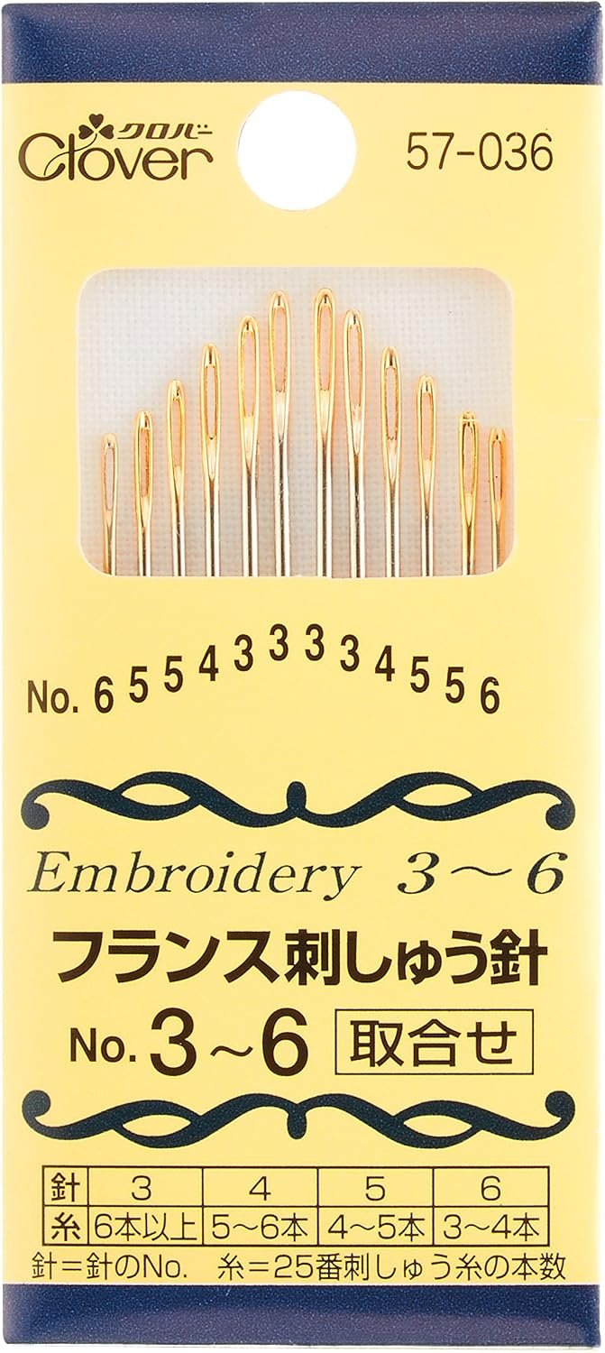 Clover 57-036 French Embroidery Needles Assortment No. 3-6, Pack of 12