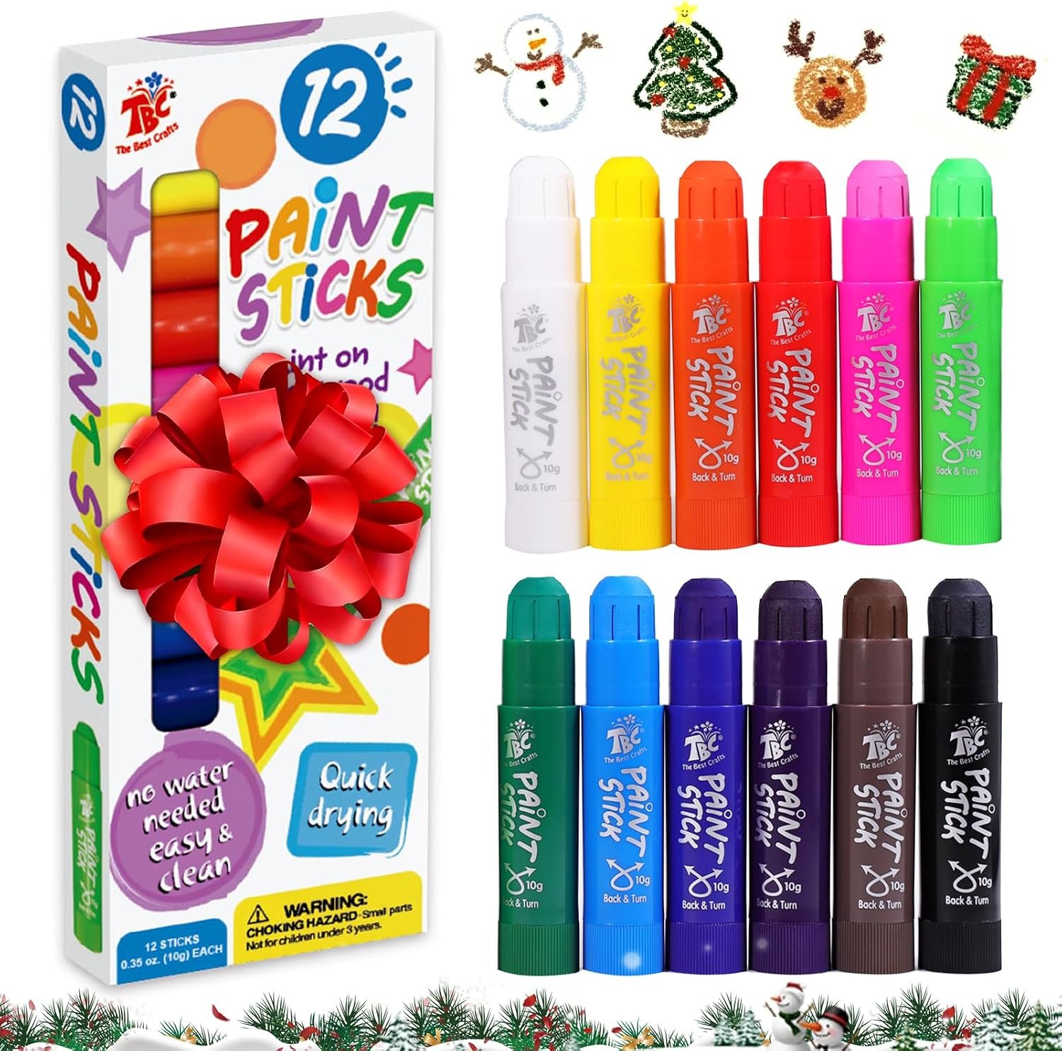 TBC The Best Crafts Paint Sticks for Kids Ages 2-8, 12 Classic Colors