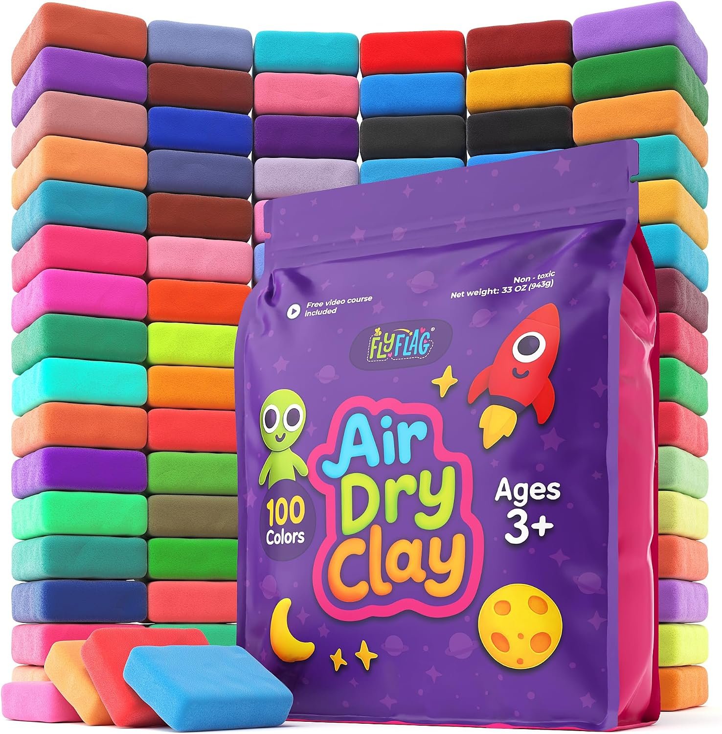 FlyFlag Air Dry Clay – 100 Colors, Ultra Light and Soft, Non-Toxic Modeling Clay for Kids with Tools and Tutorials, for Creative Play and Learning