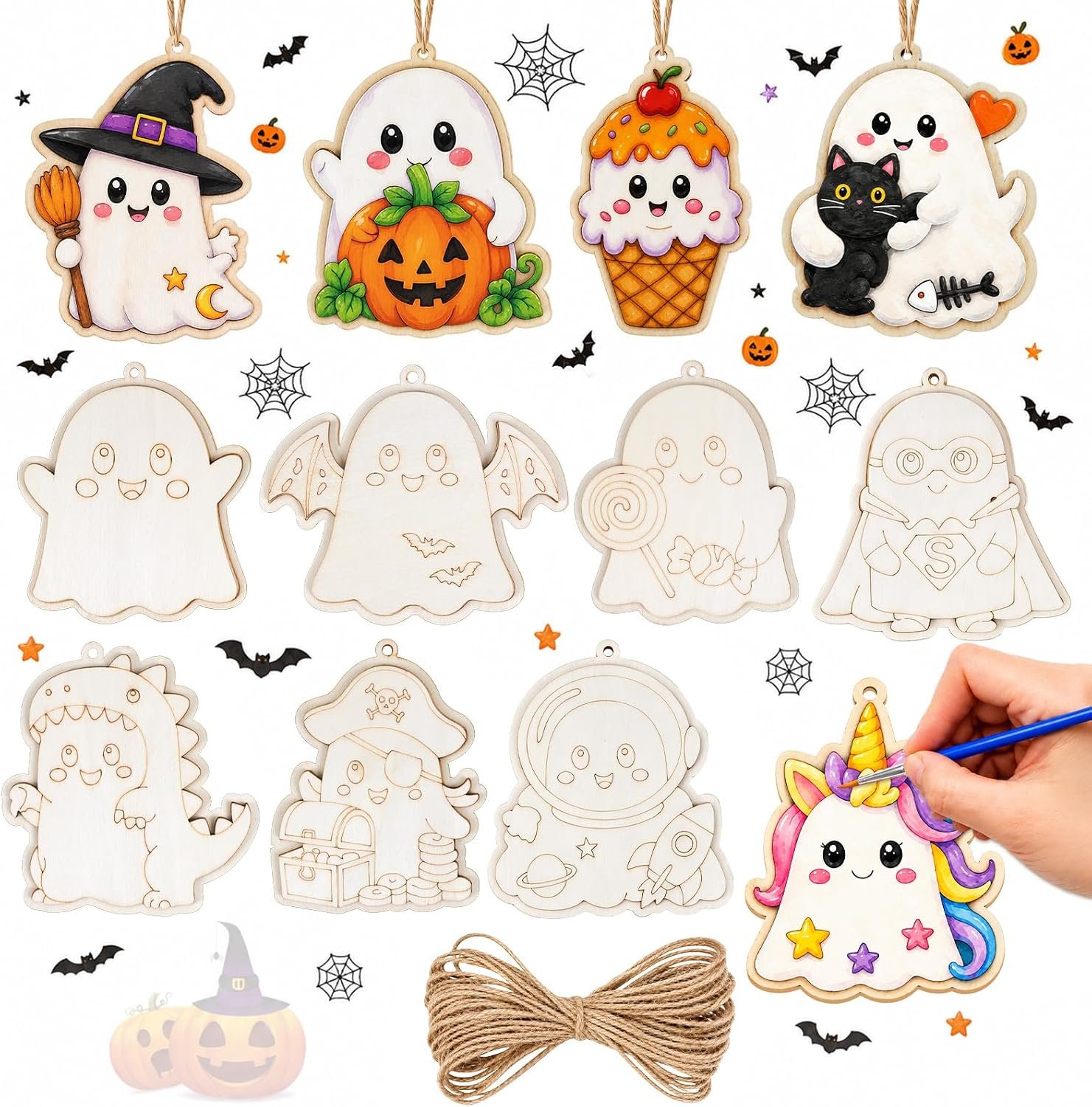 12 Pcs Halloween Unfinished Wood Crafts for Painting