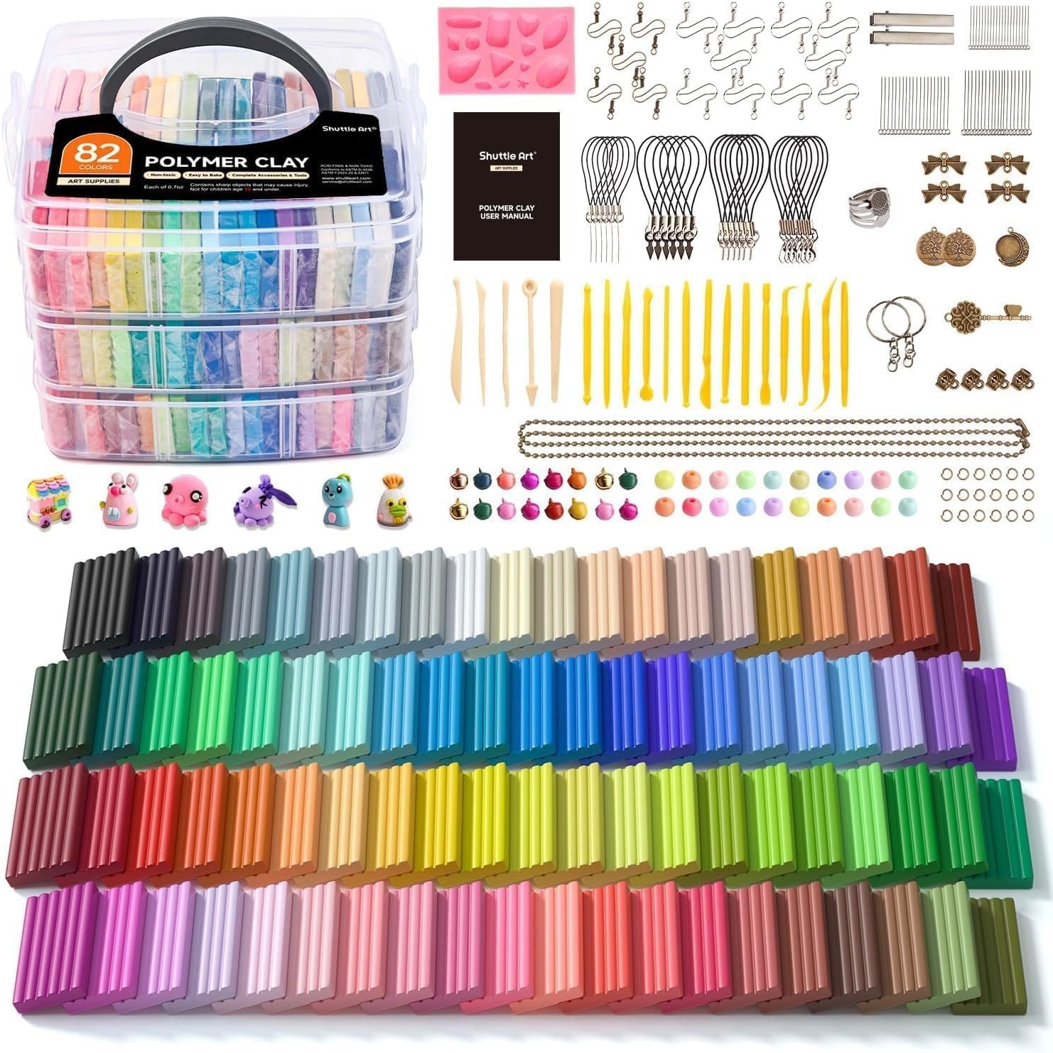 Shuttle Art 82 Colors Polymer Clay Kit, Oven Bake Clay for Kids, 19 Sculpting Tools, 16 Accessories, Non-Toxic, Non-Sticky DIY Crafts for Kids Adults
