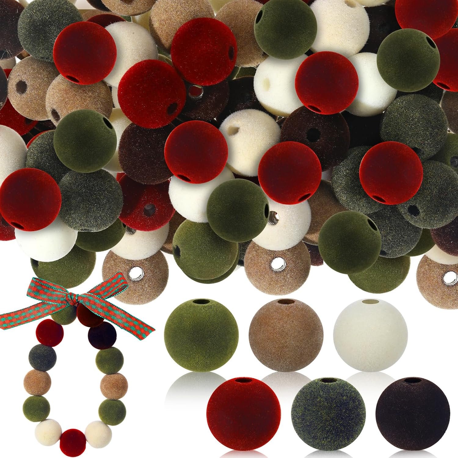 XunYee 48 Pcs Christmas Velvet Beads 16mm Flocking Spacer for DIY Jewelry