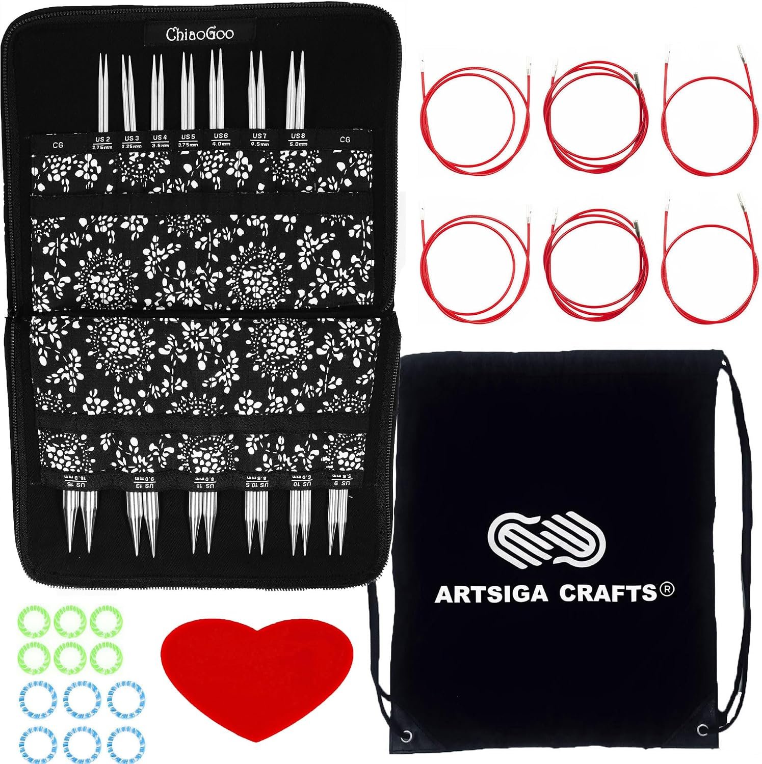 ChiaoGoo Twist Red Lace 5-inch Complete 7500-C Interchangeable Set