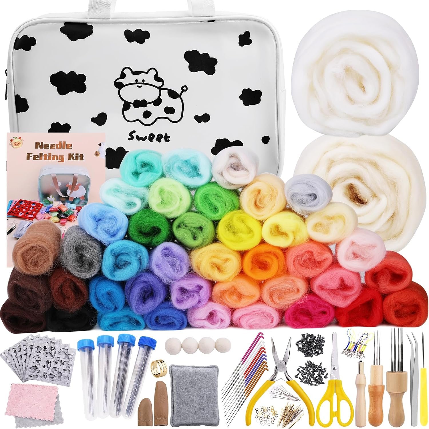 Mayboos Needle Felting Kit, 42 Colors Wool Roving Set